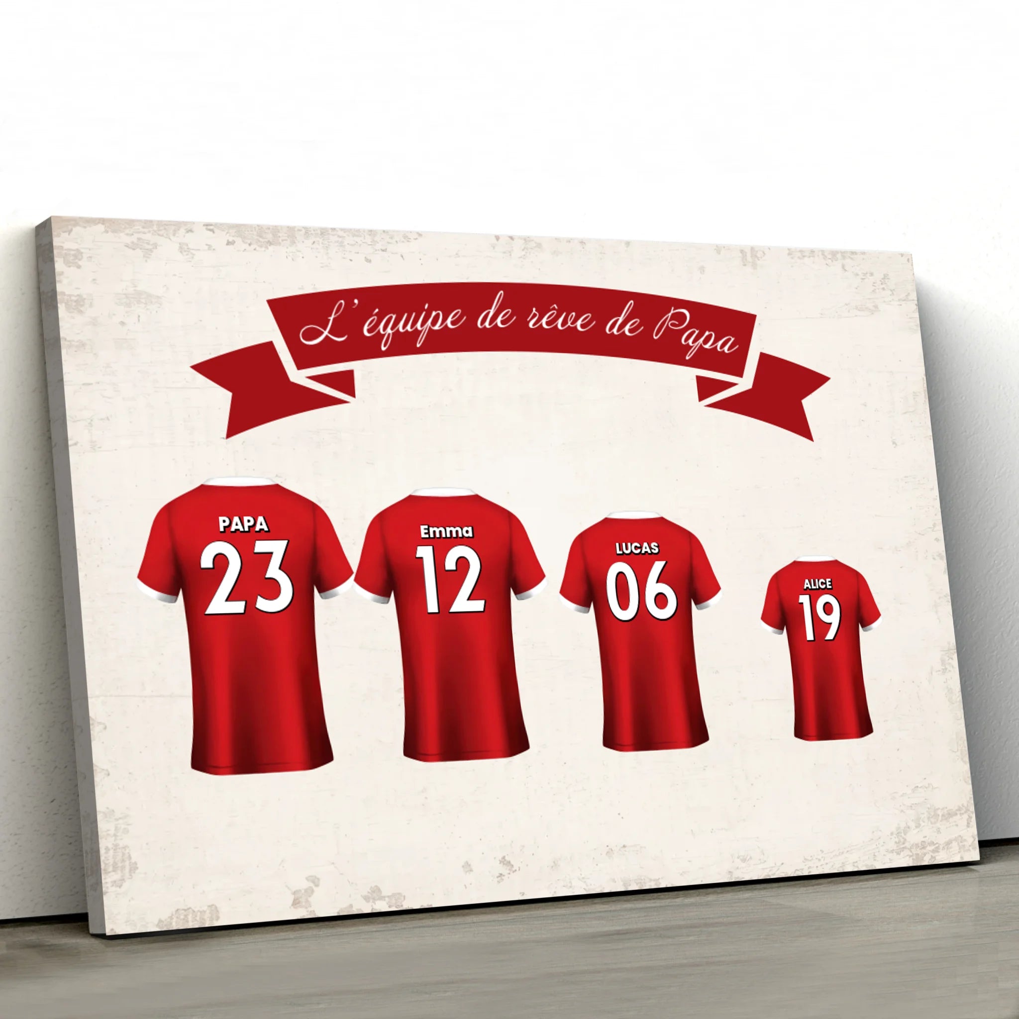 Toile personnalisée "L'équipe de foot de papa avec maillot personnalisable"