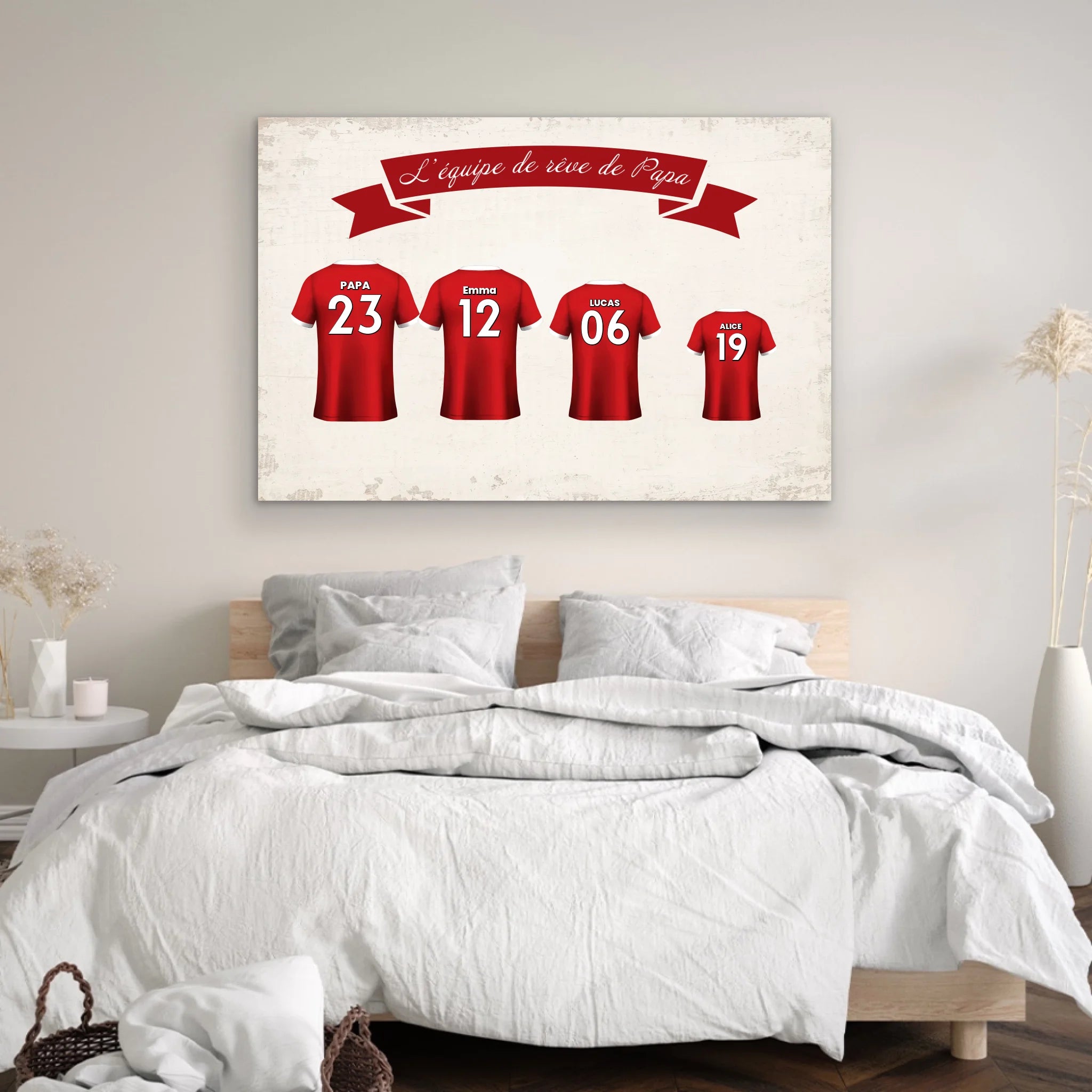 Toile personnalisée "L'équipe de foot de papa avec maillot personnalisable"