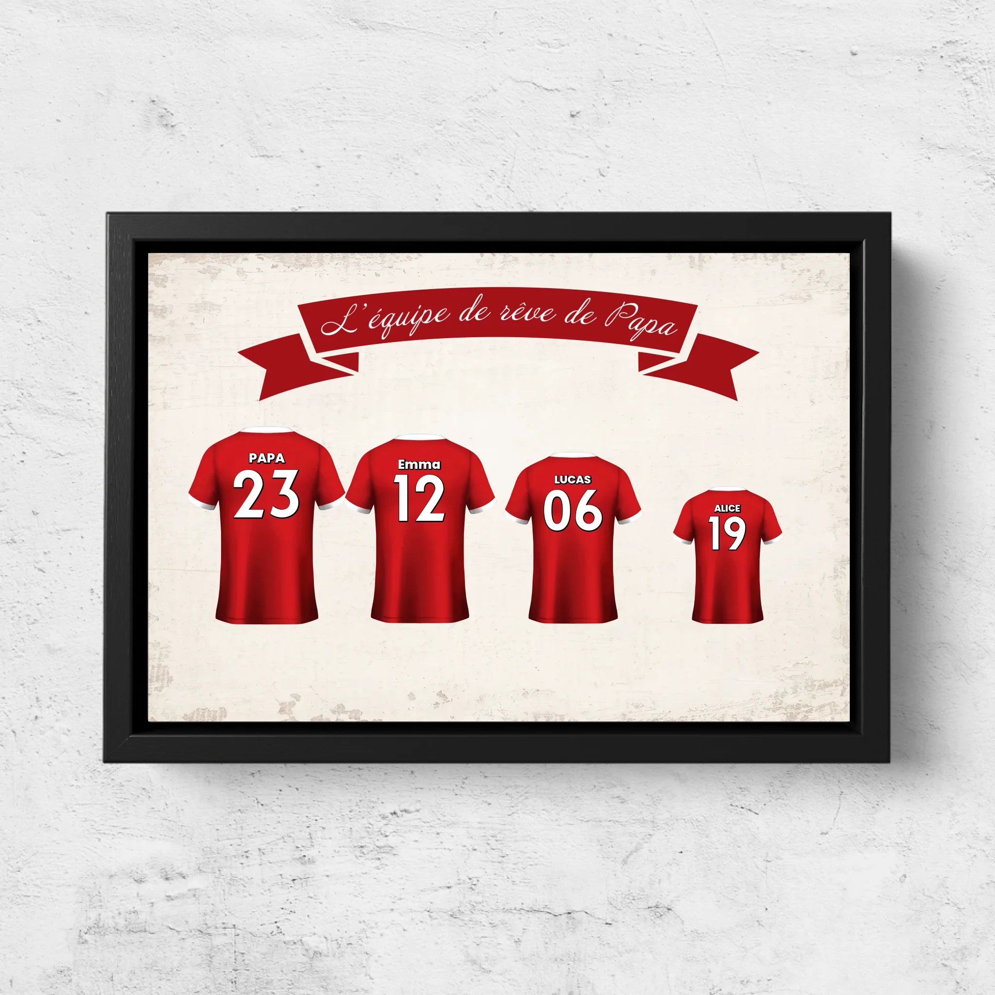 Toile personnalisée "L'équipe de foot de papa avec maillot personnalisable"