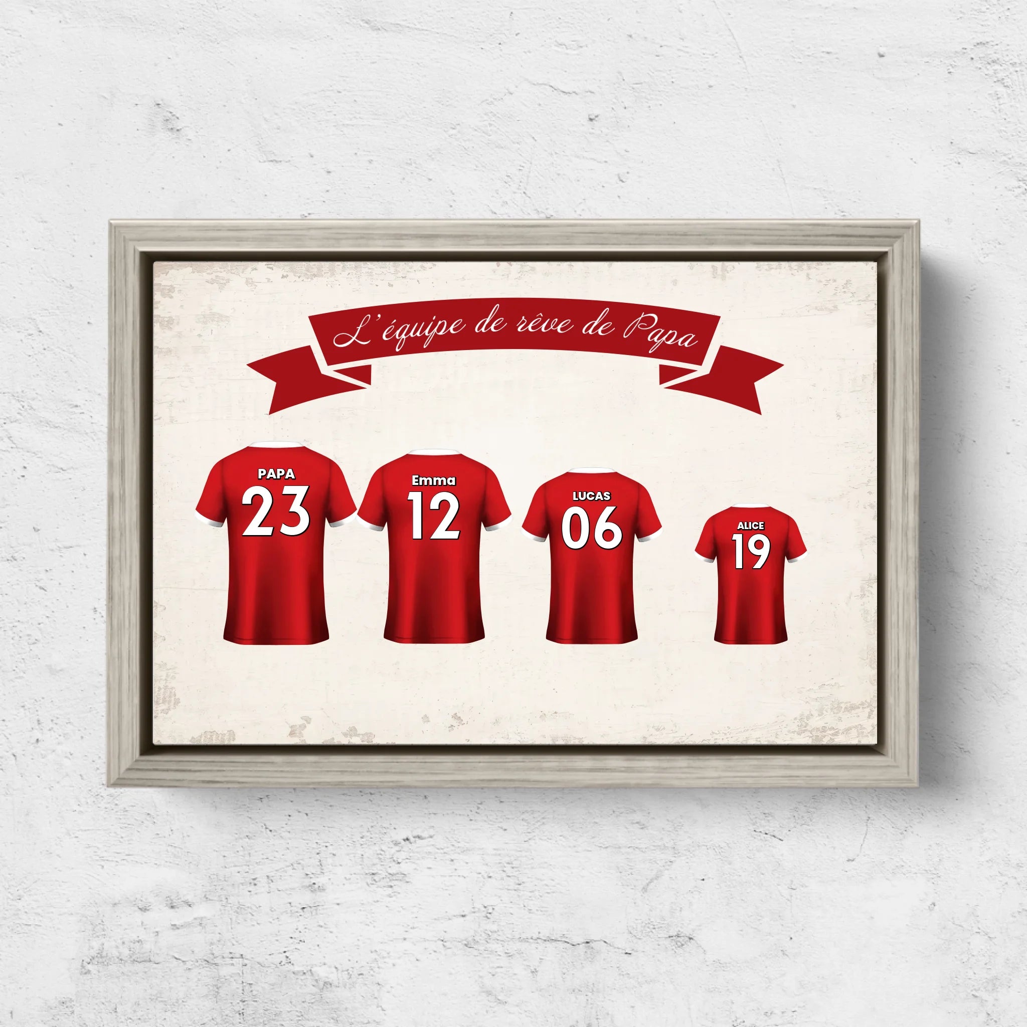 Toile personnalisée "L'équipe de foot de papa avec maillot personnalisable"