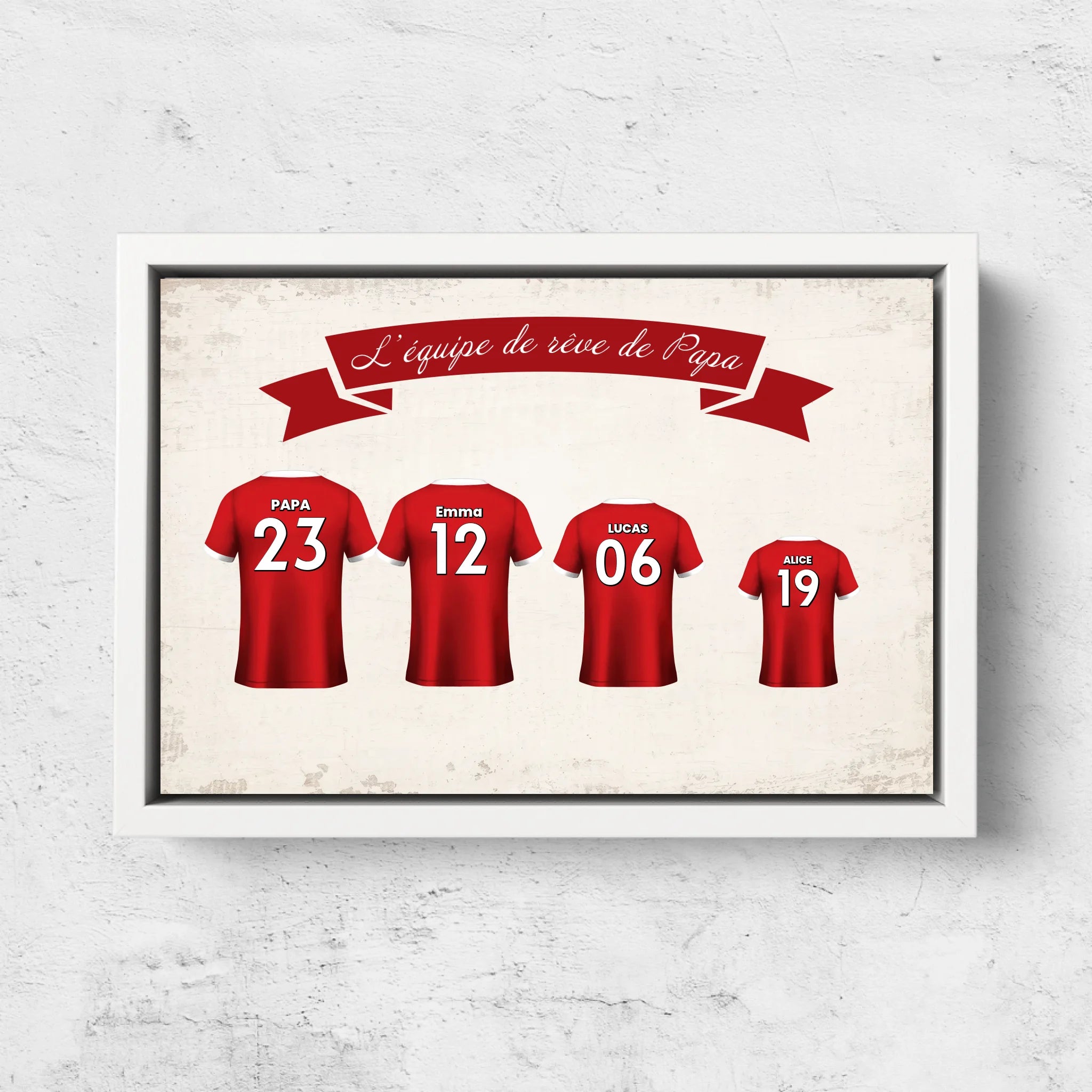 Toile personnalisée "L'équipe de foot de papa avec maillot personnalisable"