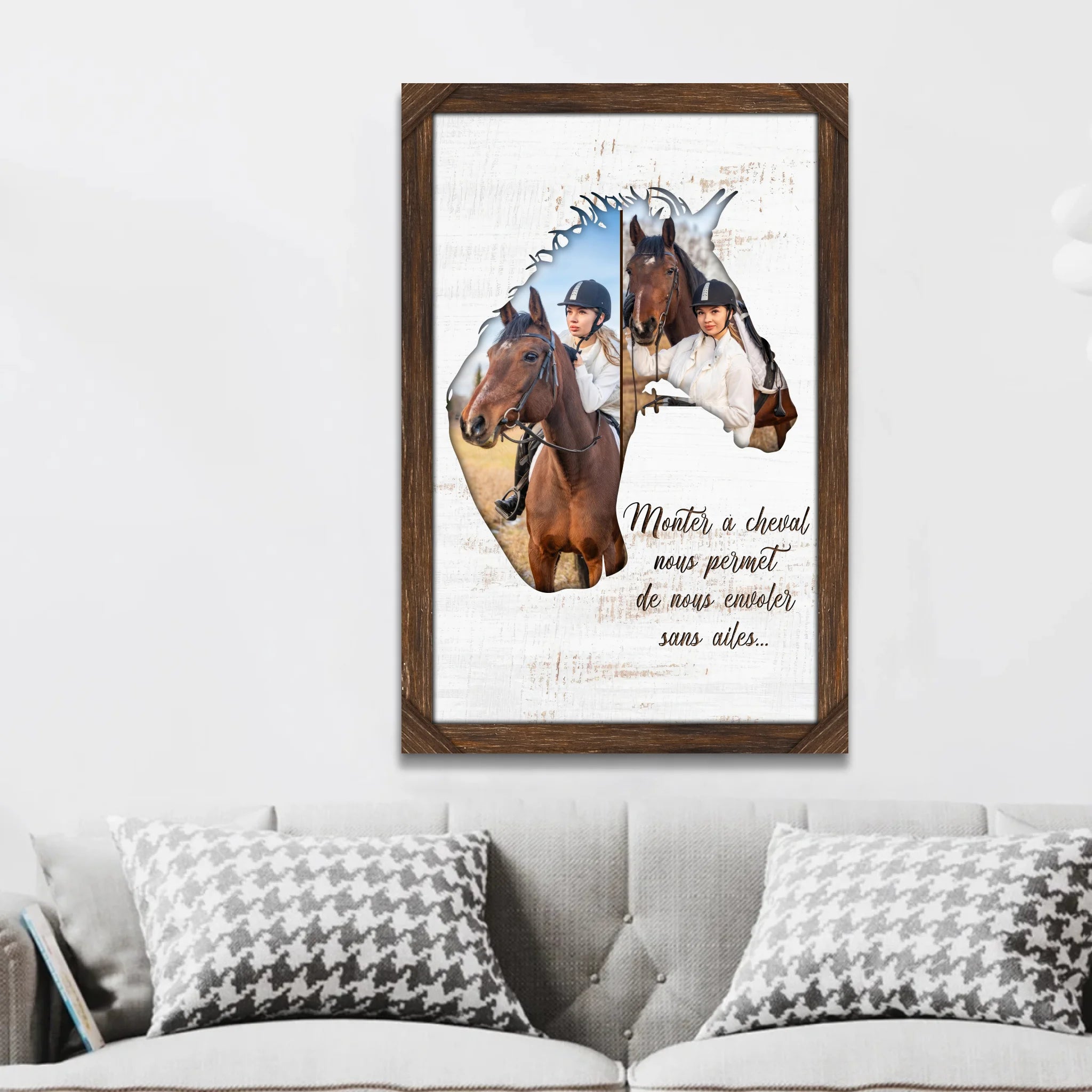 Toile personnalisée "Monter à cheval nous permet de nous envoler sans ailes"