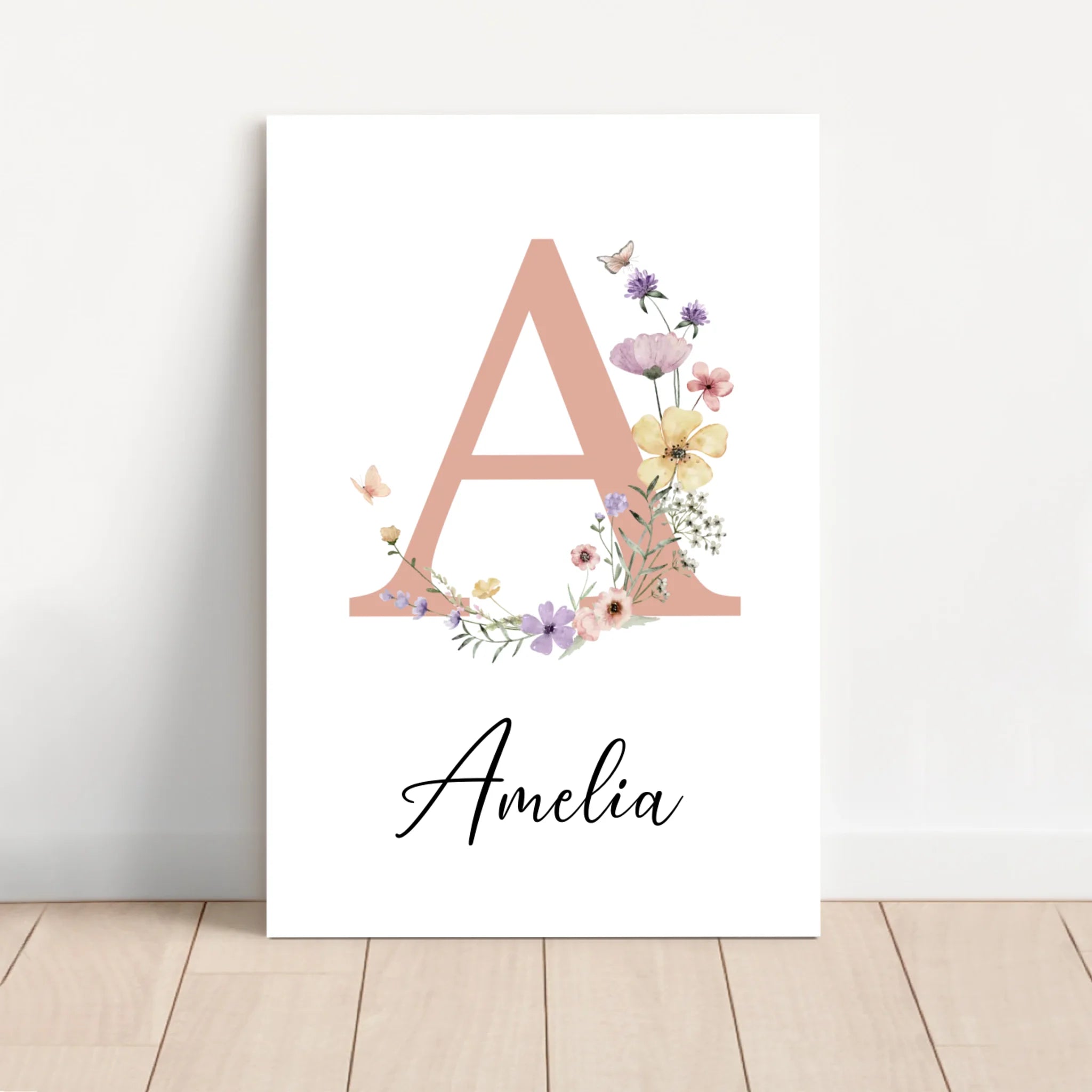 Toile personnalisée – Panneau prénom floral pour bébé