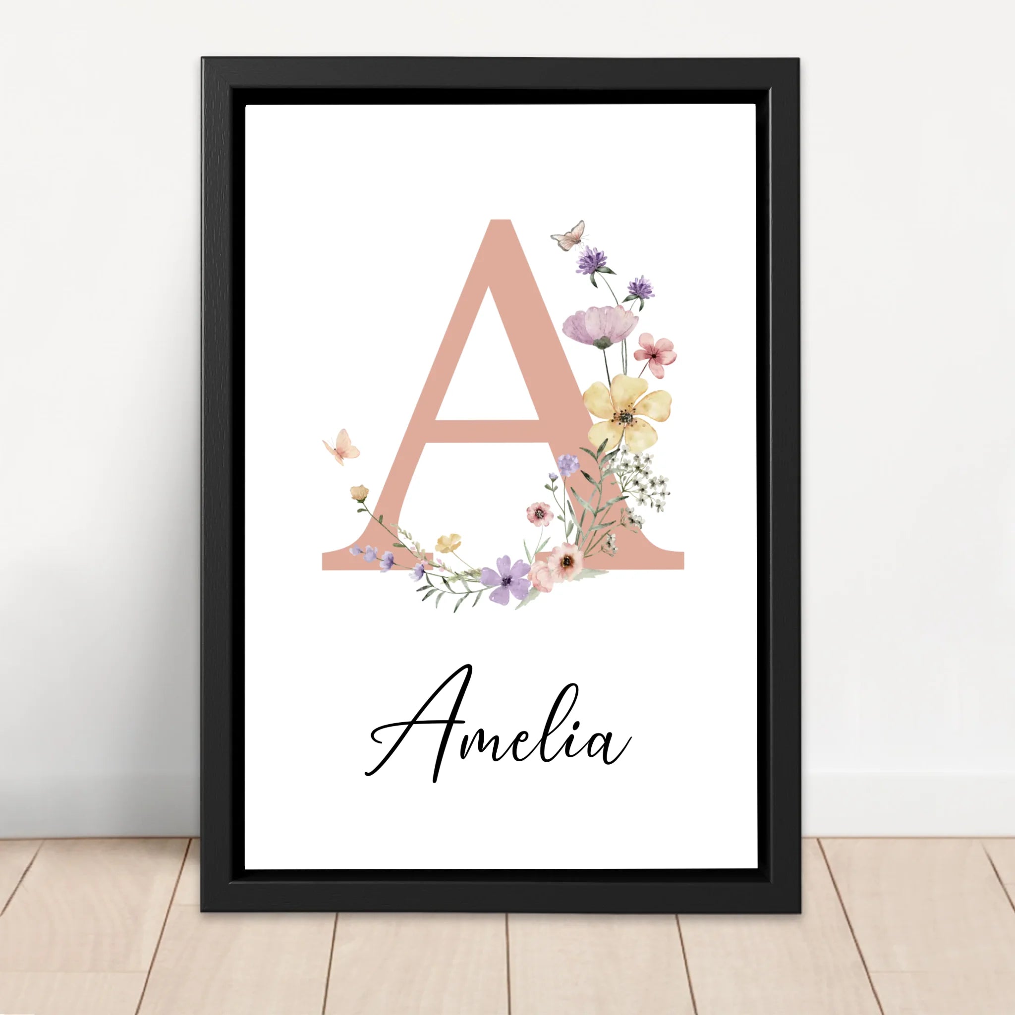 Toile personnalisée – Panneau prénom floral pour bébé