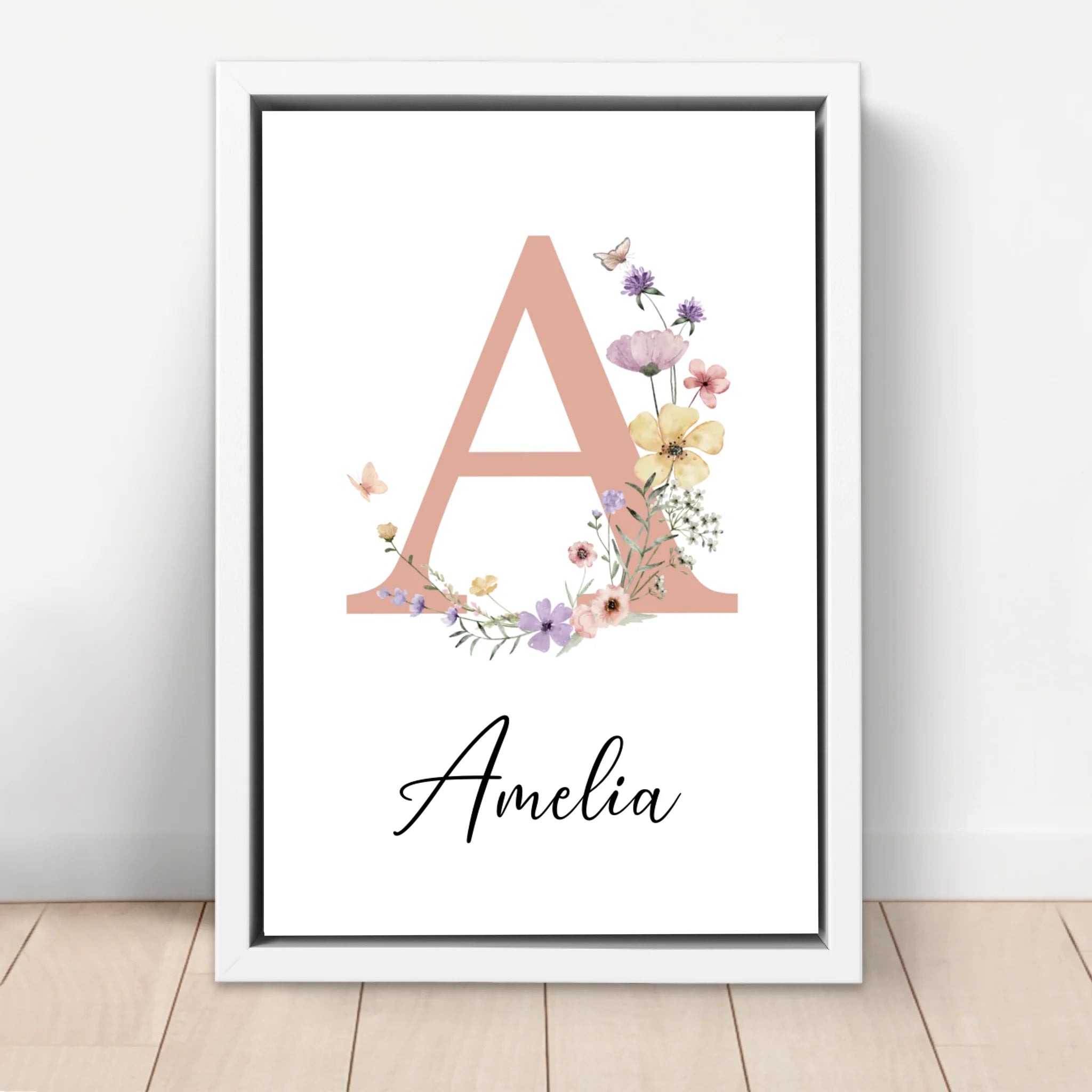 Toile personnalisée – Panneau prénom floral pour bébé