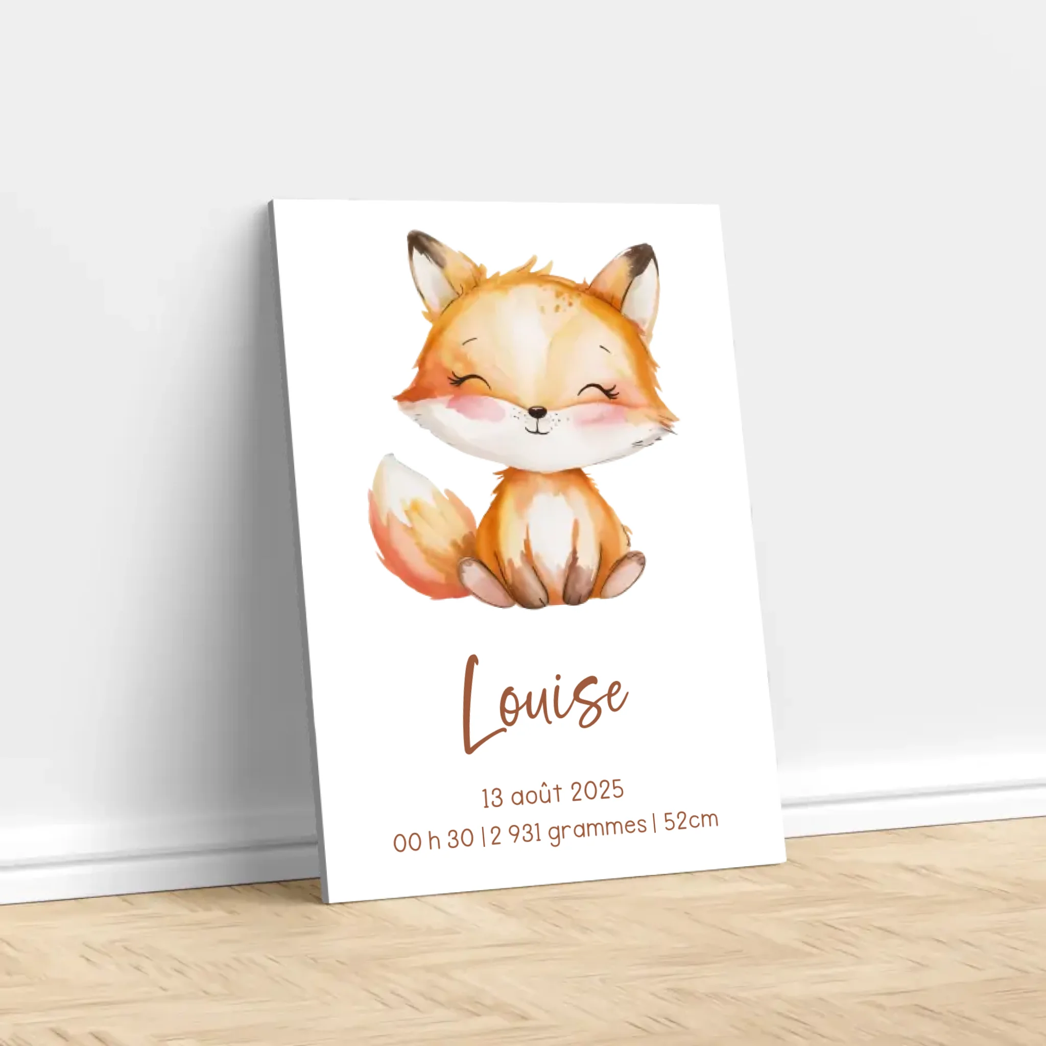 Toile personnalisée – Cadeau de naissance avec motif animalier