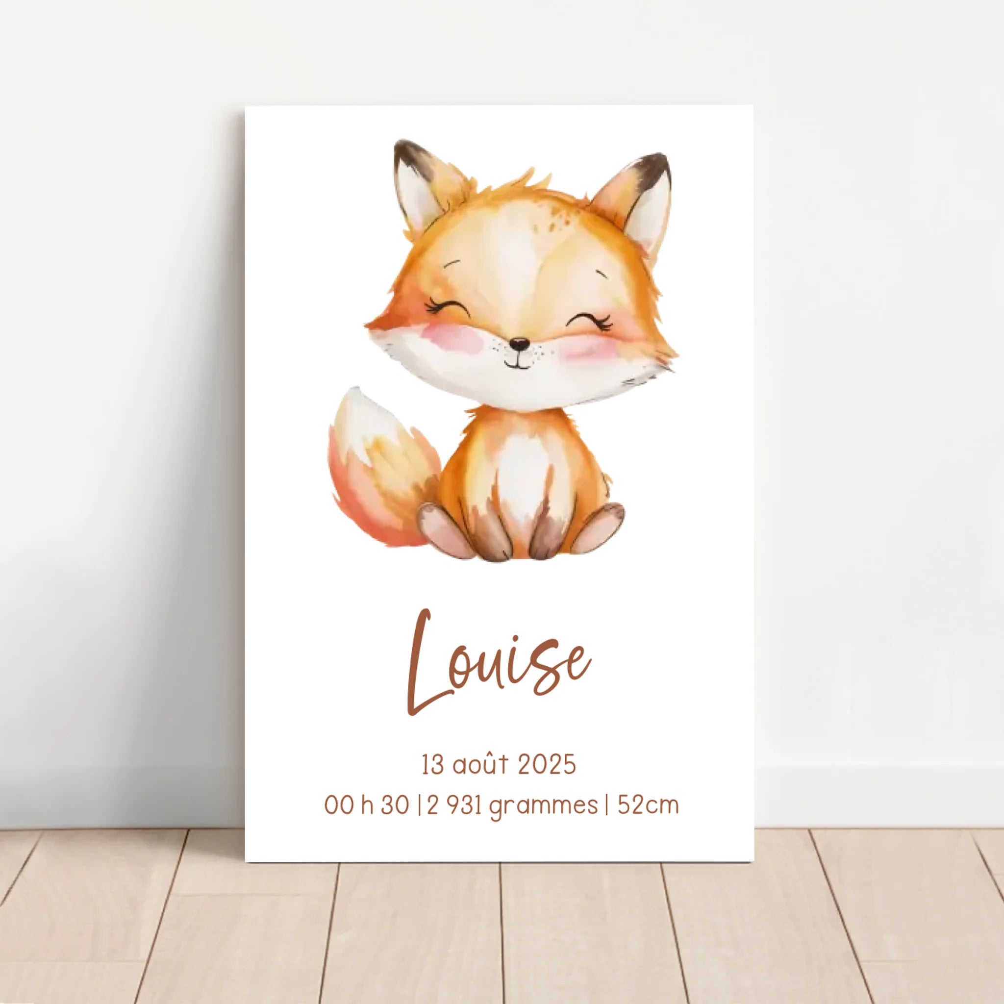 Toile personnalisée – Cadeau de naissance avec motif animalier