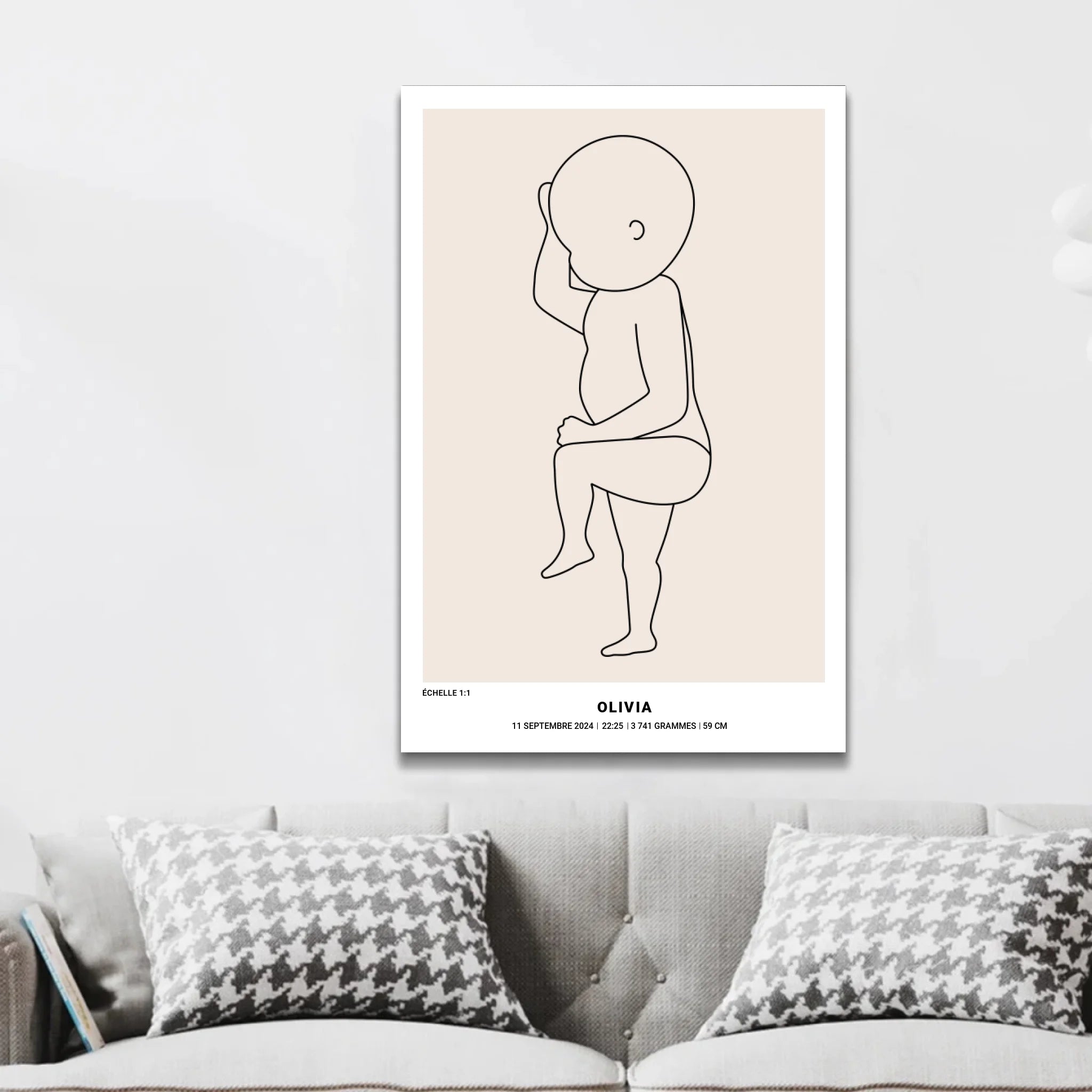 Toile personnalisée – Art au trait de naissance de bébé