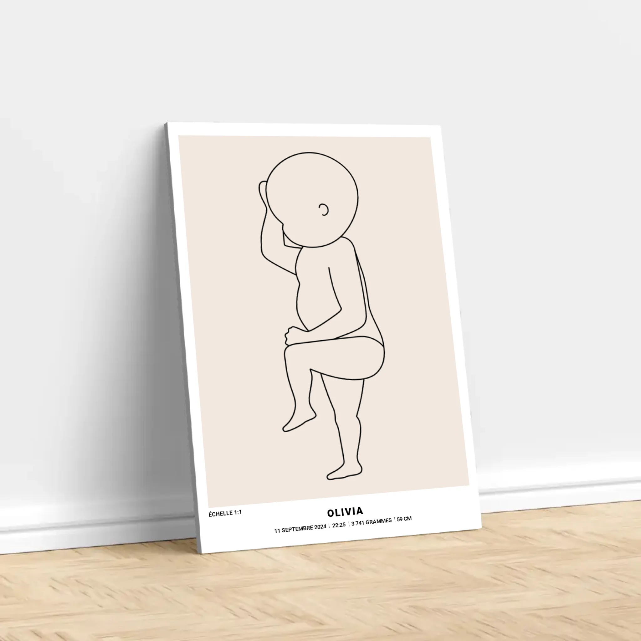 Toile personnalisée – Art au trait de naissance de bébé