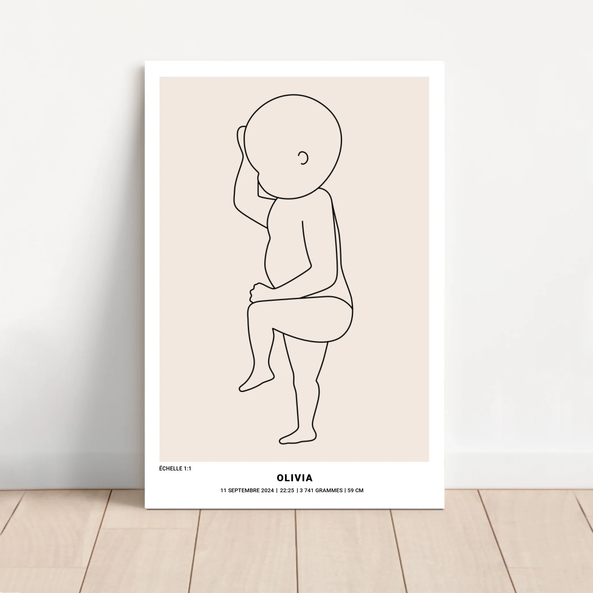 Toile personnalisée – Art au trait de naissance de bébé