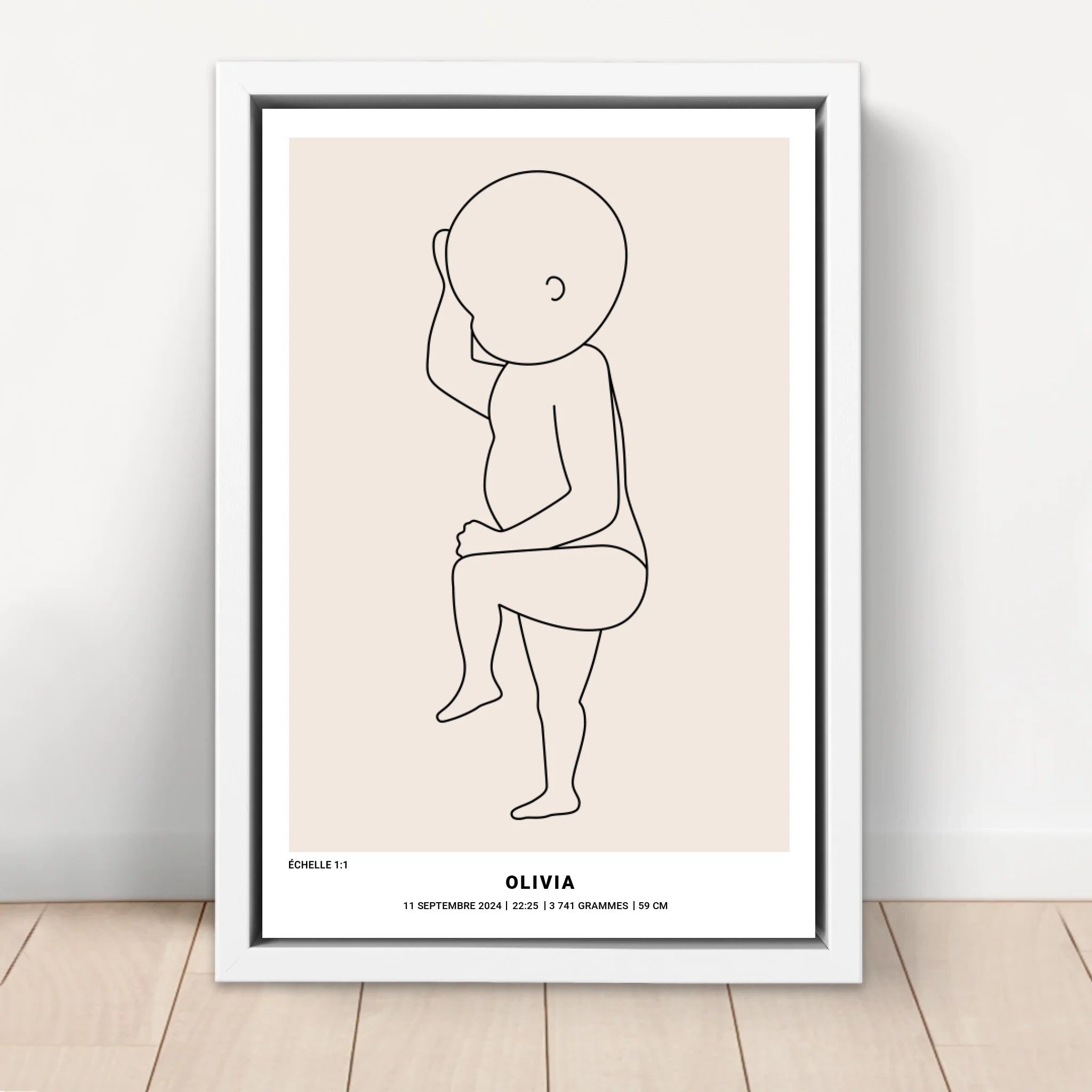 Toile personnalisée – Art au trait de naissance de bébé