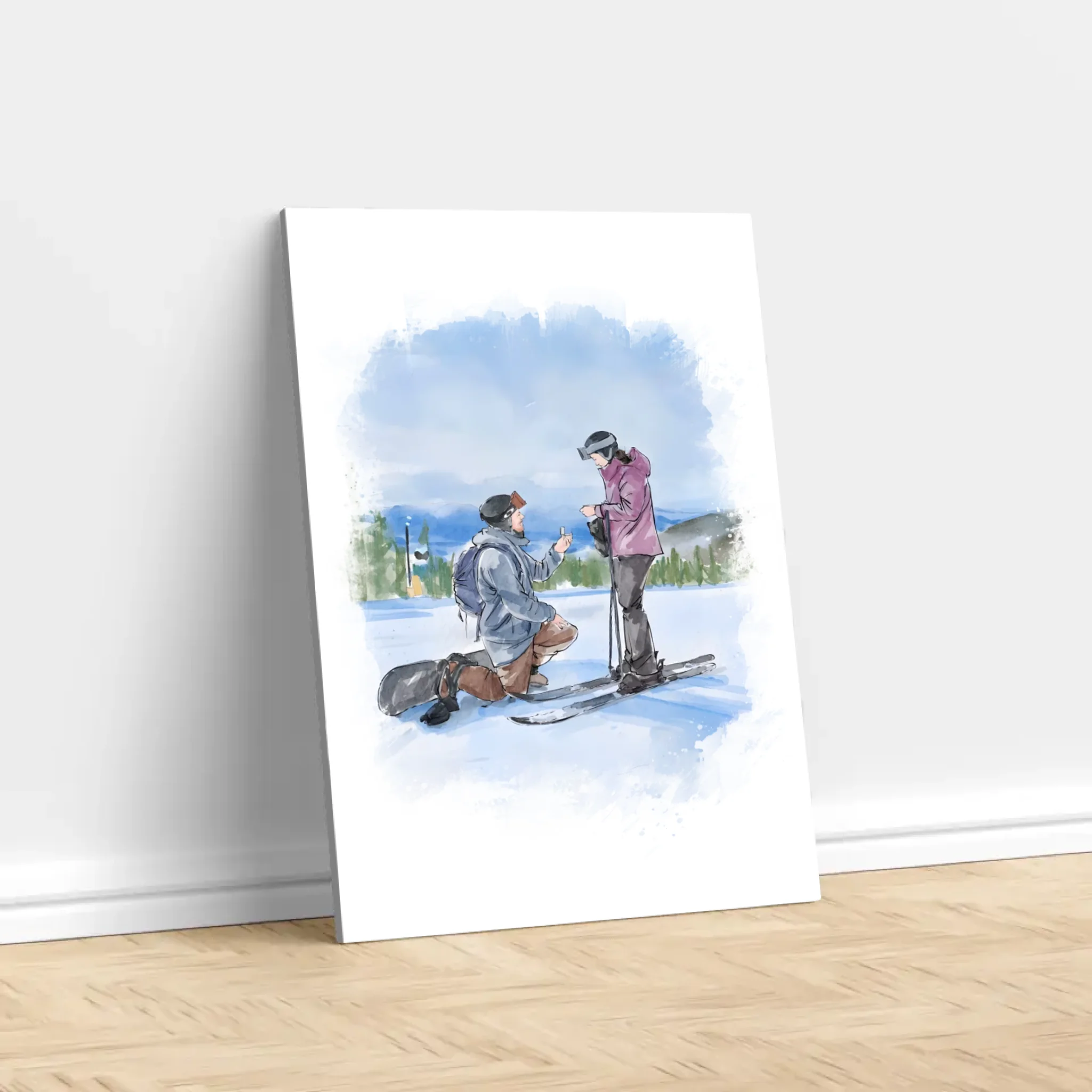 Toile personnalisée – Art aquarelle de couple à partir d'une photo
