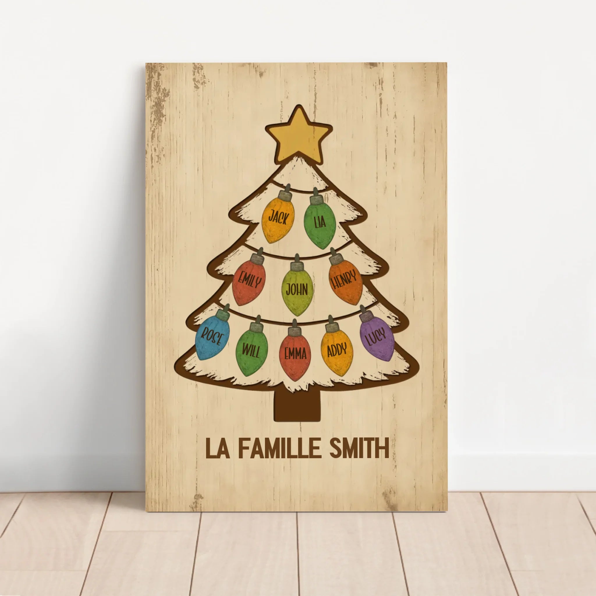 Toile personnalisée – Sapin de Noël Étincelant avec Nom