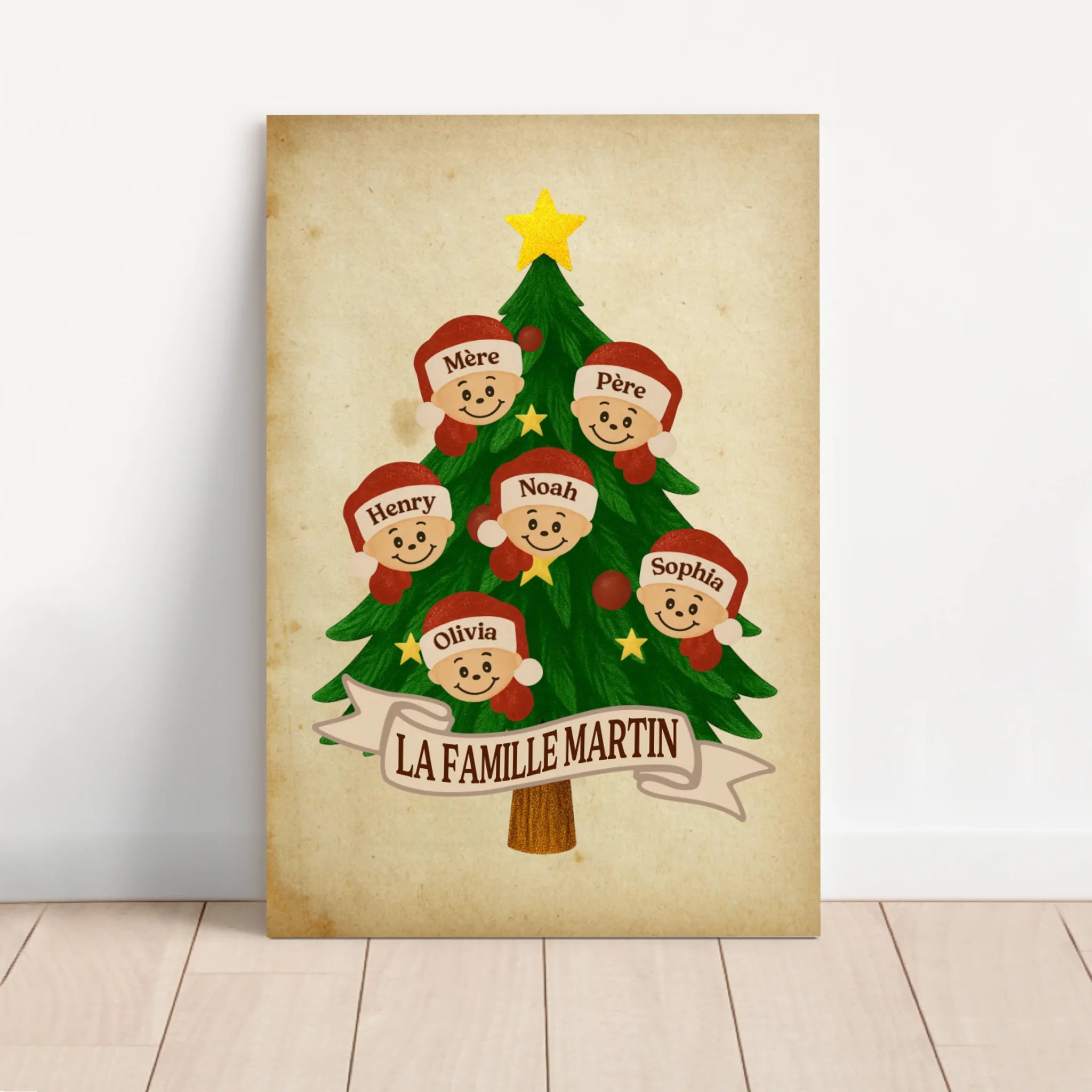 Toile personnalisée – Arbre du Nom de Famille du Père Noël
