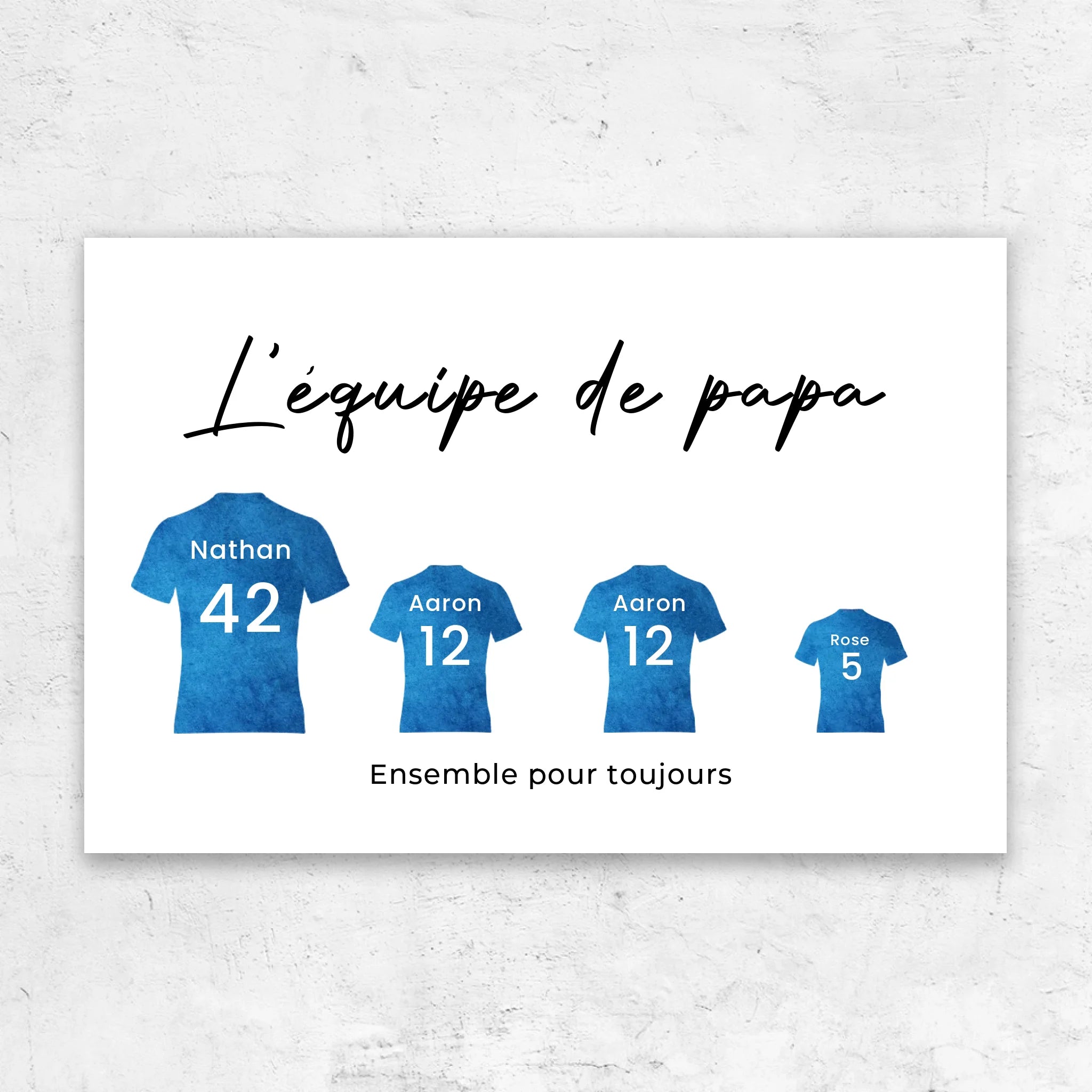 Toile personnalisée "L'équipe de foot de papa avec des maillots personnalisables"