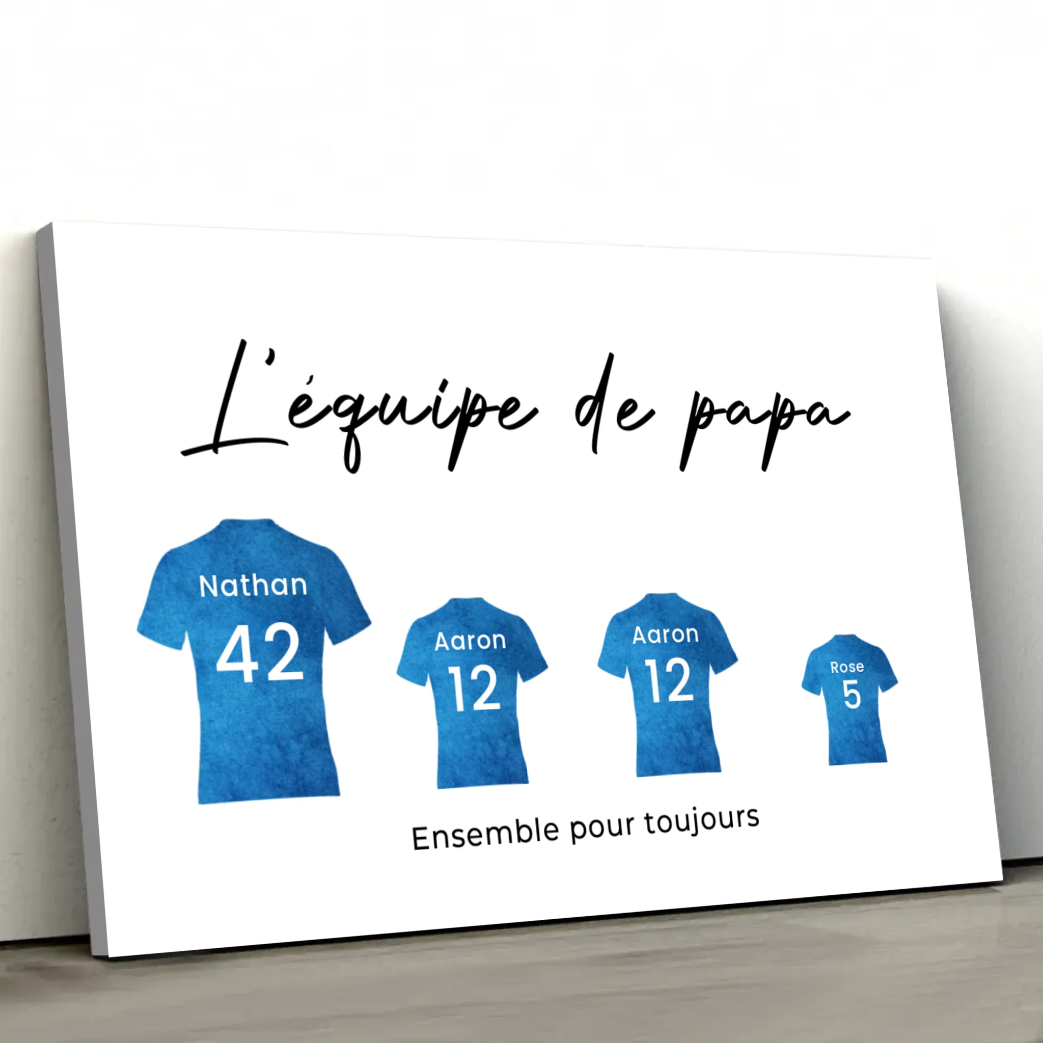 Toile personnalisée "L'équipe de foot de papa avec des maillots personnalisables"