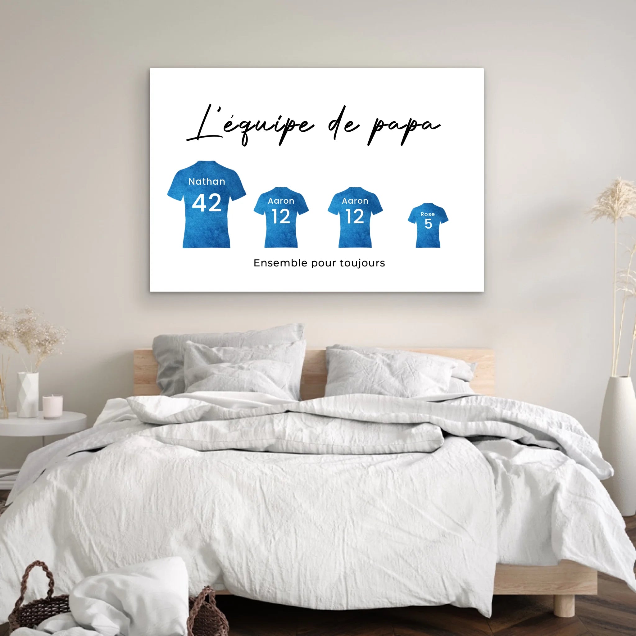 Toile personnalisée "L'équipe de foot de papa avec des maillots personnalisables"