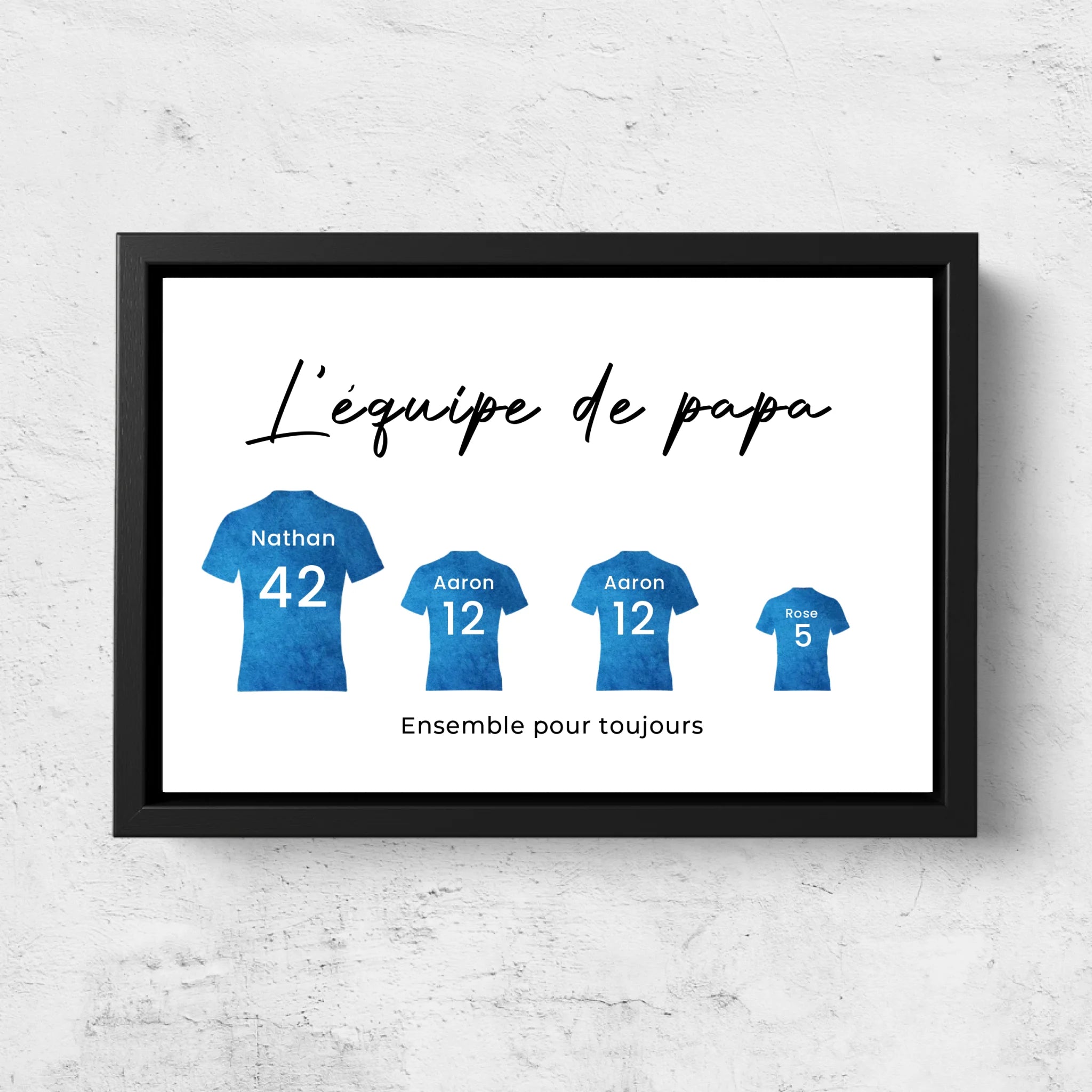 Toile personnalisée "L'équipe de foot de papa avec des maillots personnalisables"