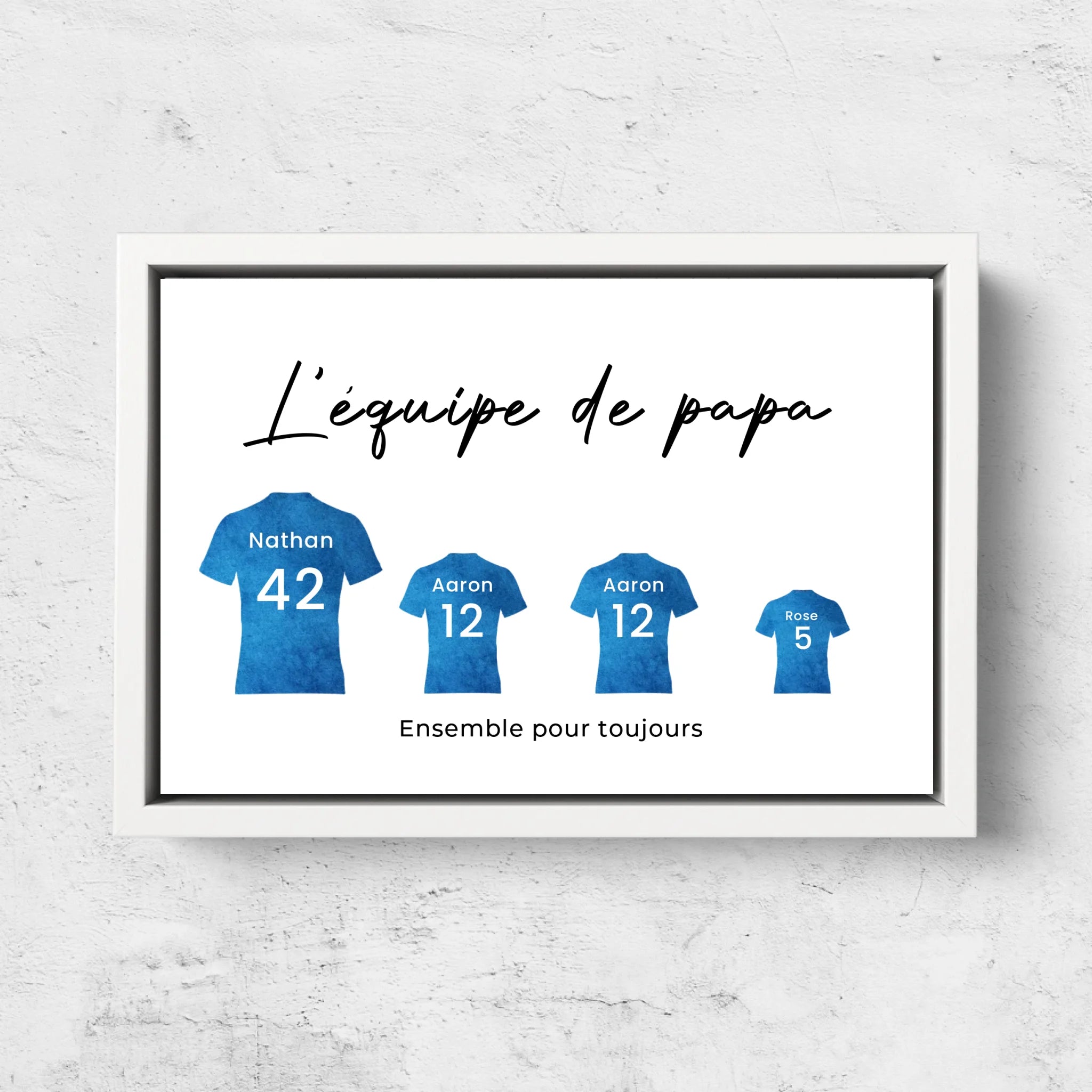 Toile personnalisée "L'équipe de foot de papa avec des maillots personnalisables"
