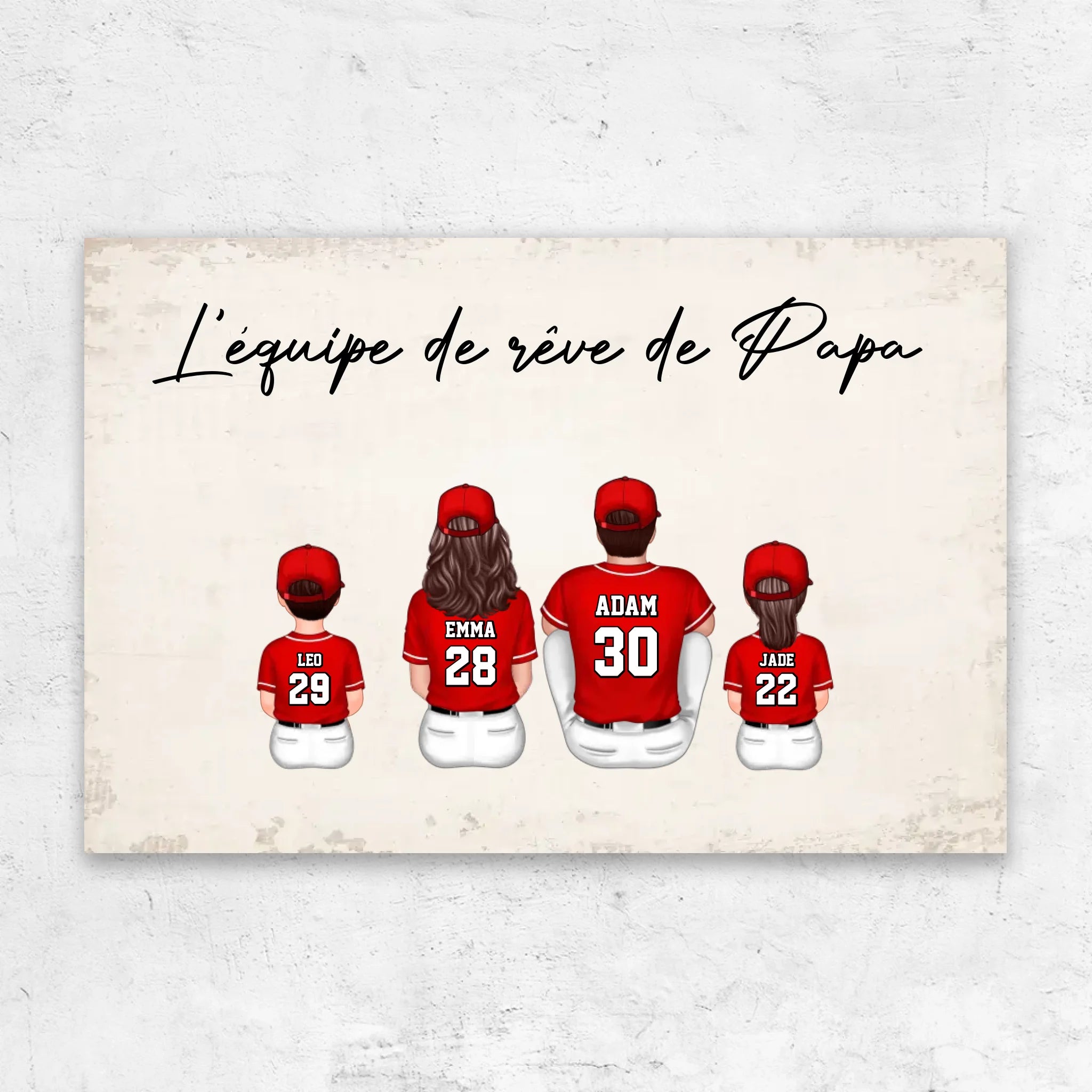 Toile personnalisée "L'équipe de rêve de Papa - Baseball"