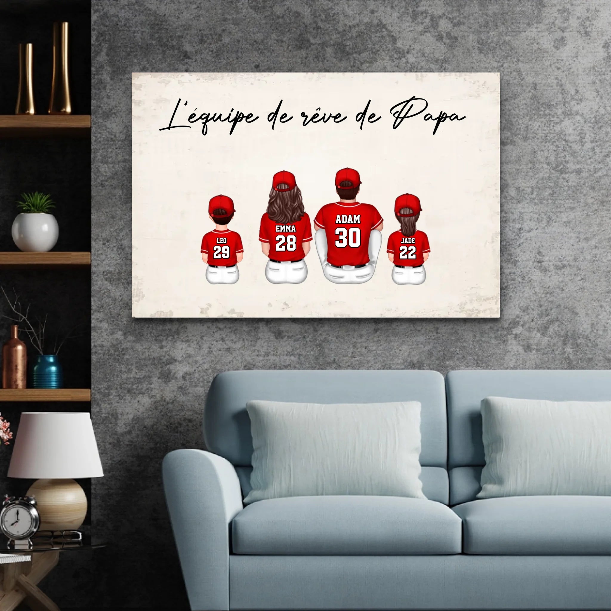 Toile personnalisée "L'équipe de rêve de Papa - Baseball"