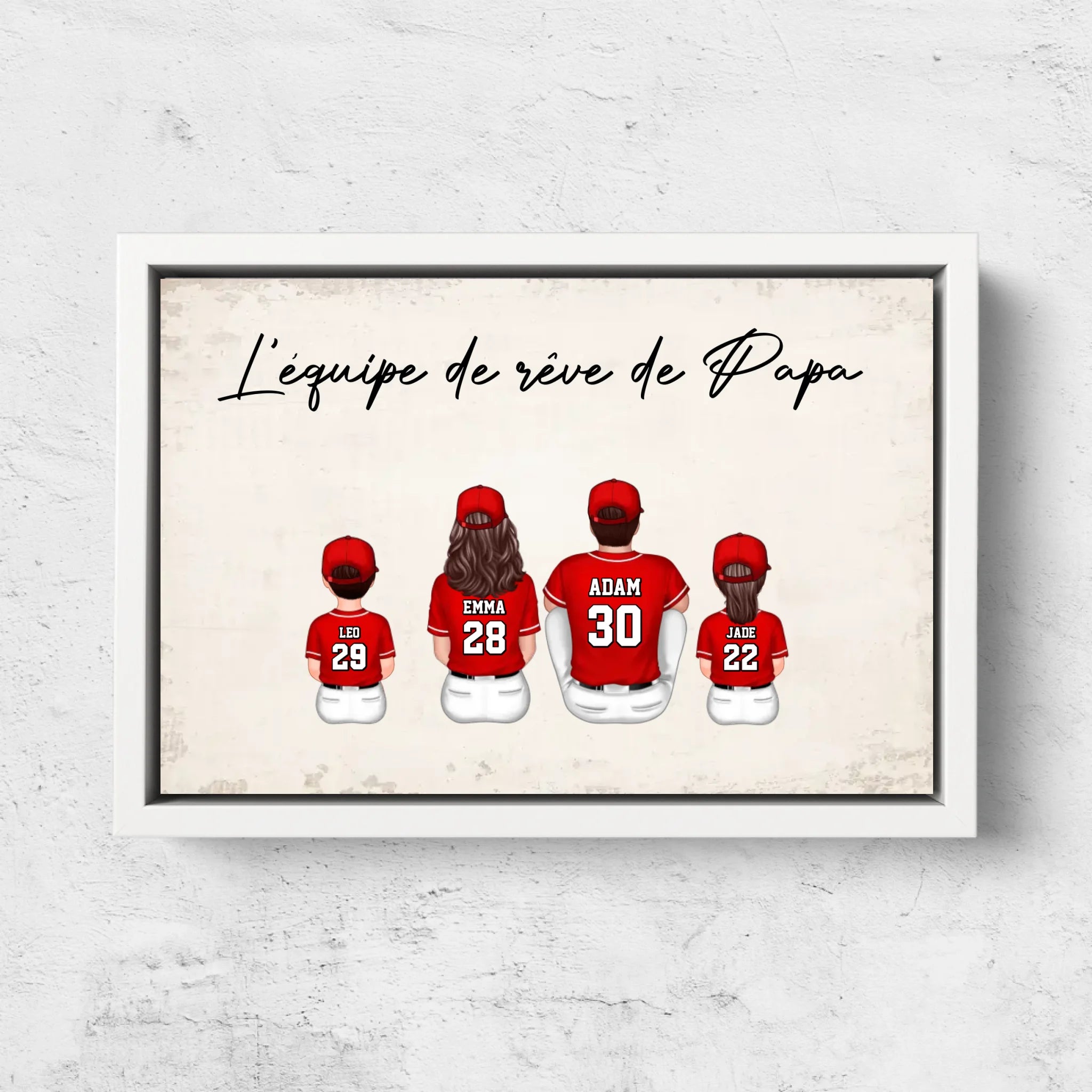 Toile personnalisée "L'équipe de rêve de Papa - Baseball"