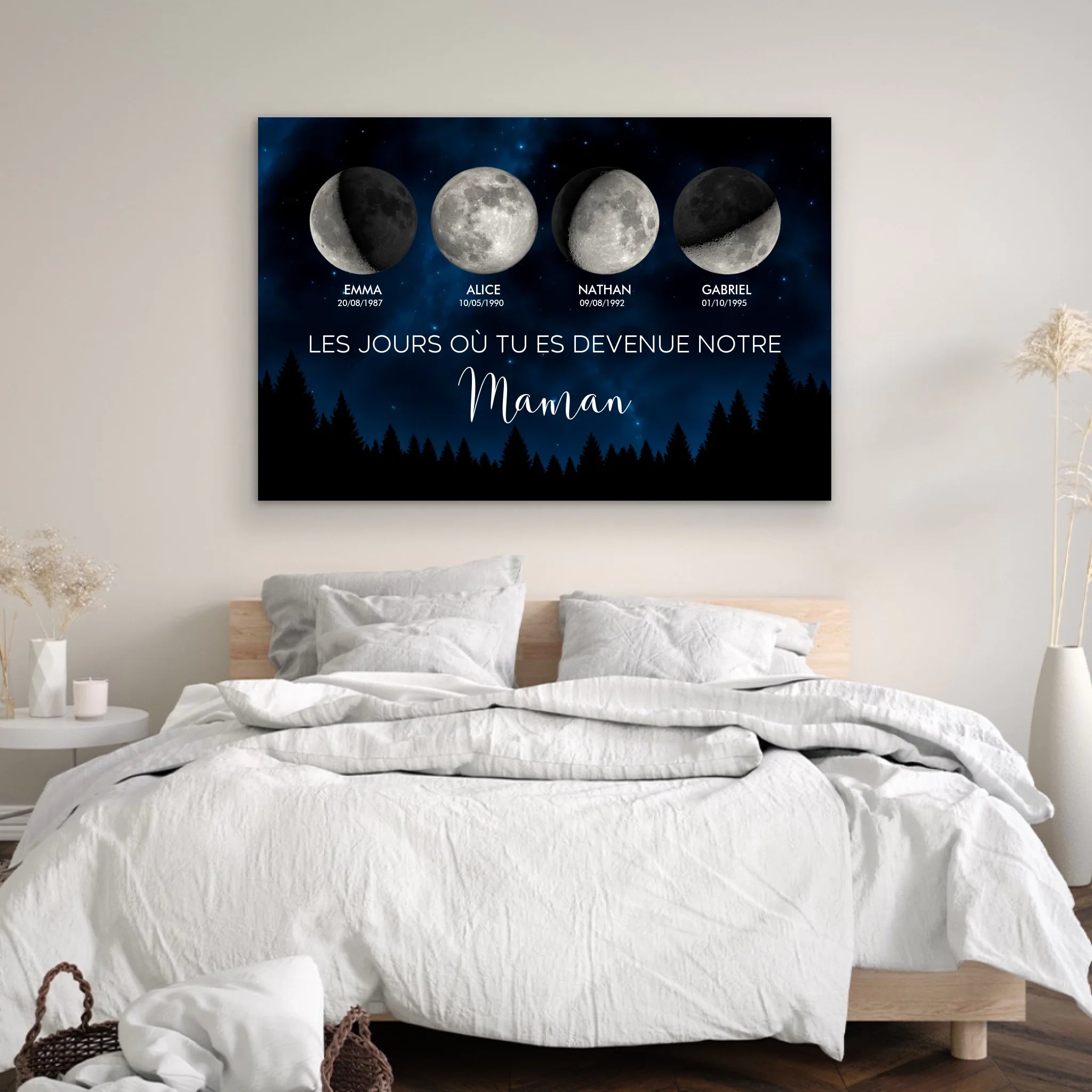 Toile personnalisée "Phase de lune - Les jours où tu es devenue notre maman"