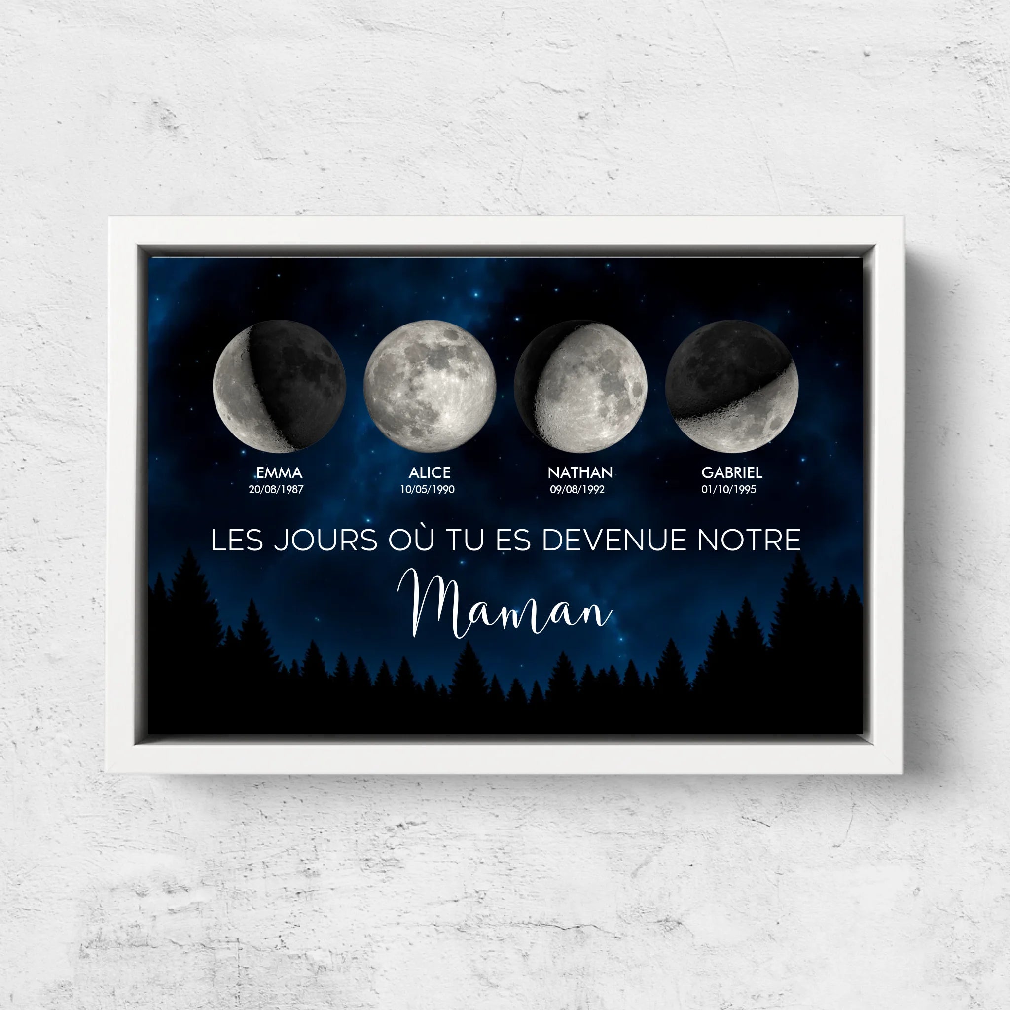 Toile personnalisée "Phase de lune - Les jours où tu es devenue notre maman"
