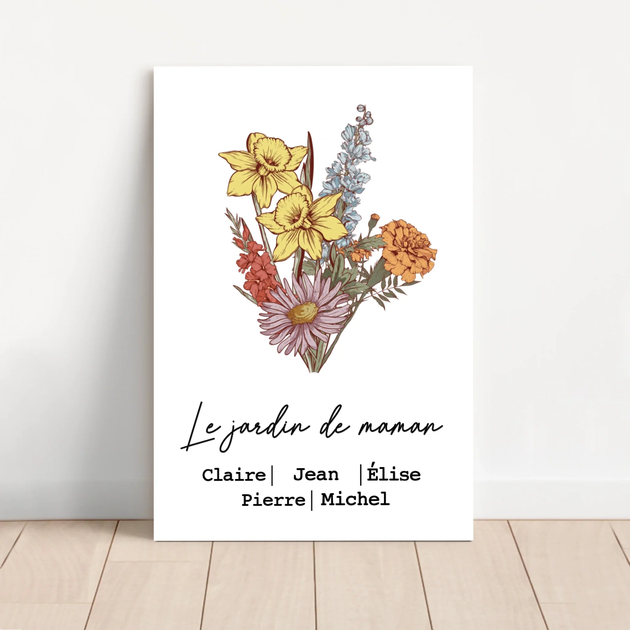 Toile personnalisée "Bouquet de fleurs de naissance"