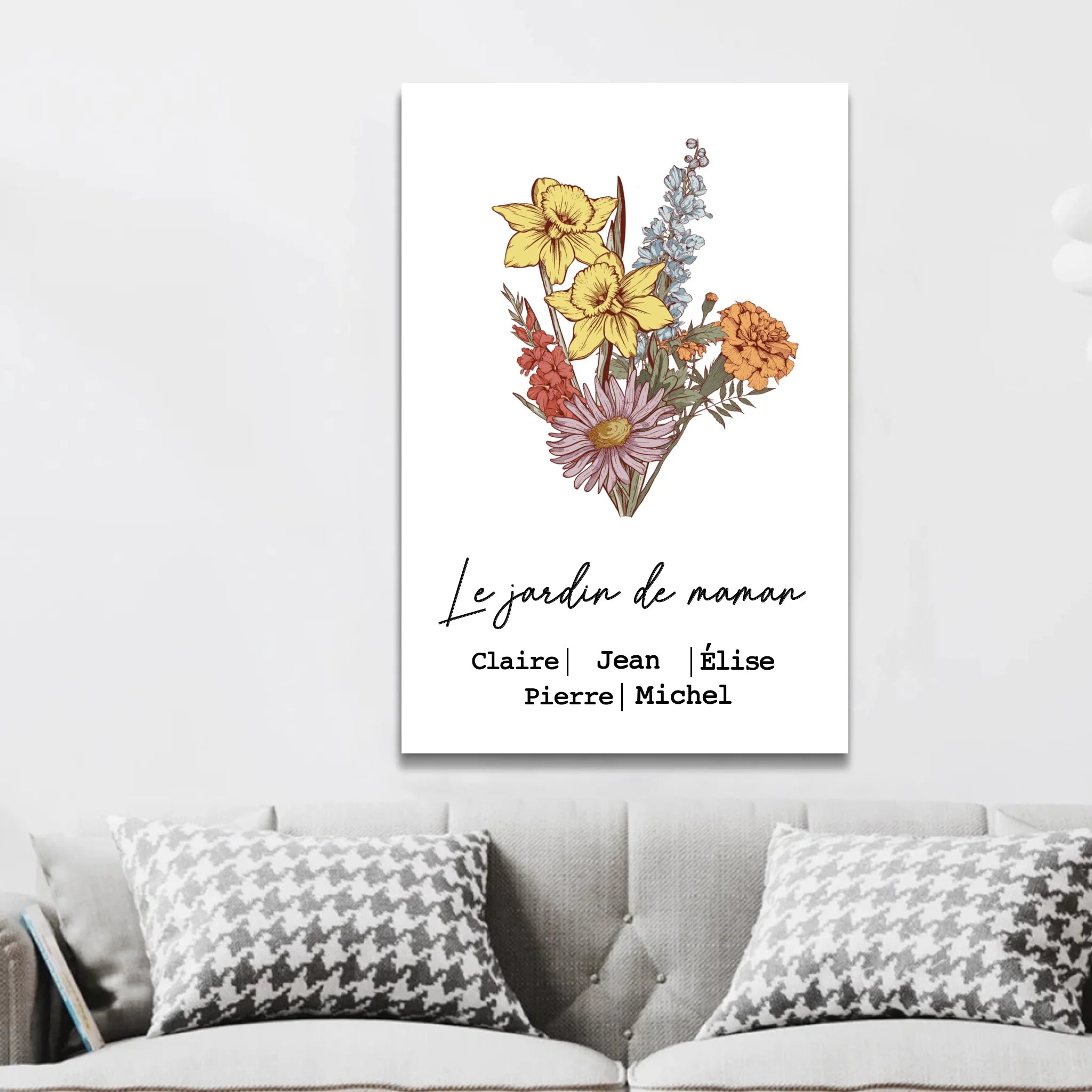 Toile personnalisée "Bouquet de fleurs de naissance"