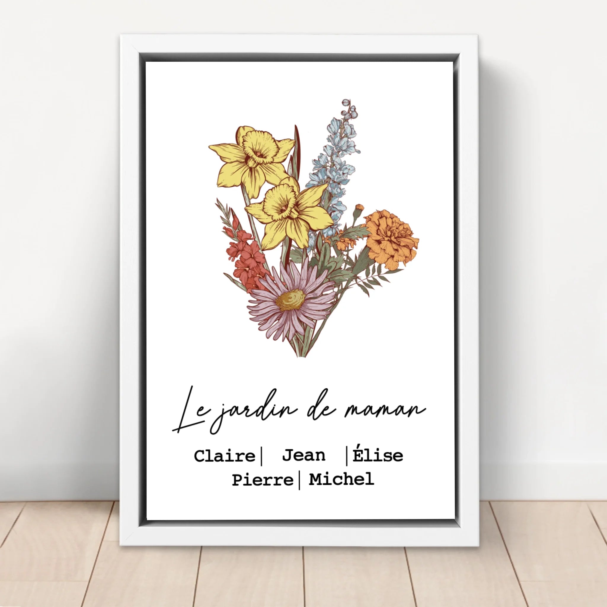 Toile personnalisée "Bouquet de fleurs de naissance"