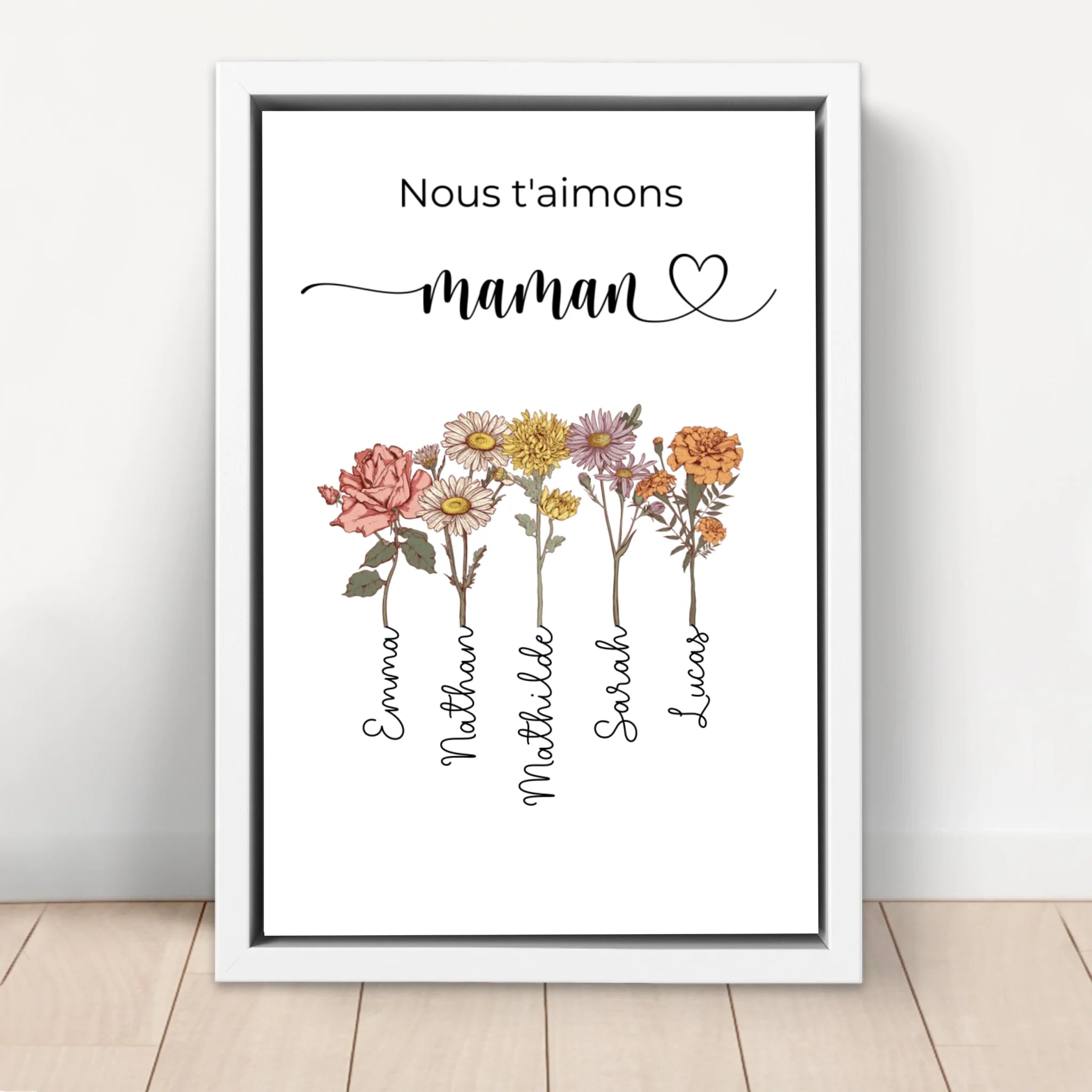 Toile personnalisée "Des fleurs pour maman - Nous t'aimons"
