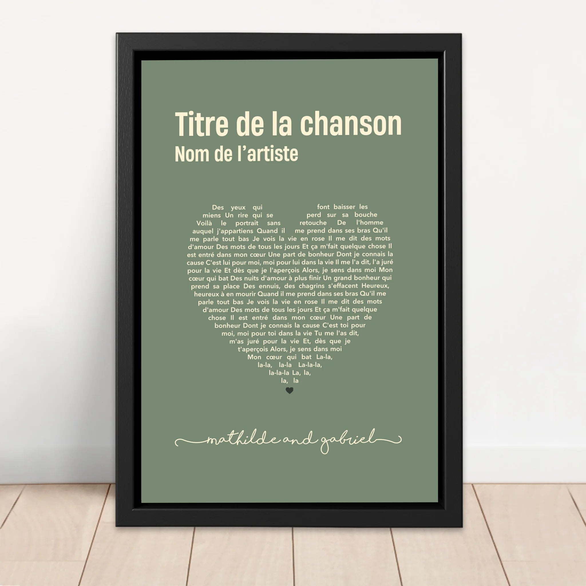 Toile personnalisée – Paroles de chanson en forme de cœur