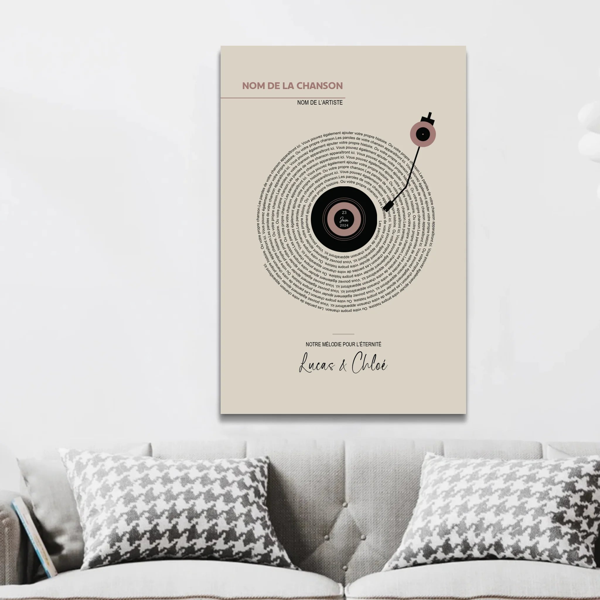 Toile personnalisée – Paroles de chansons vinyle rétro