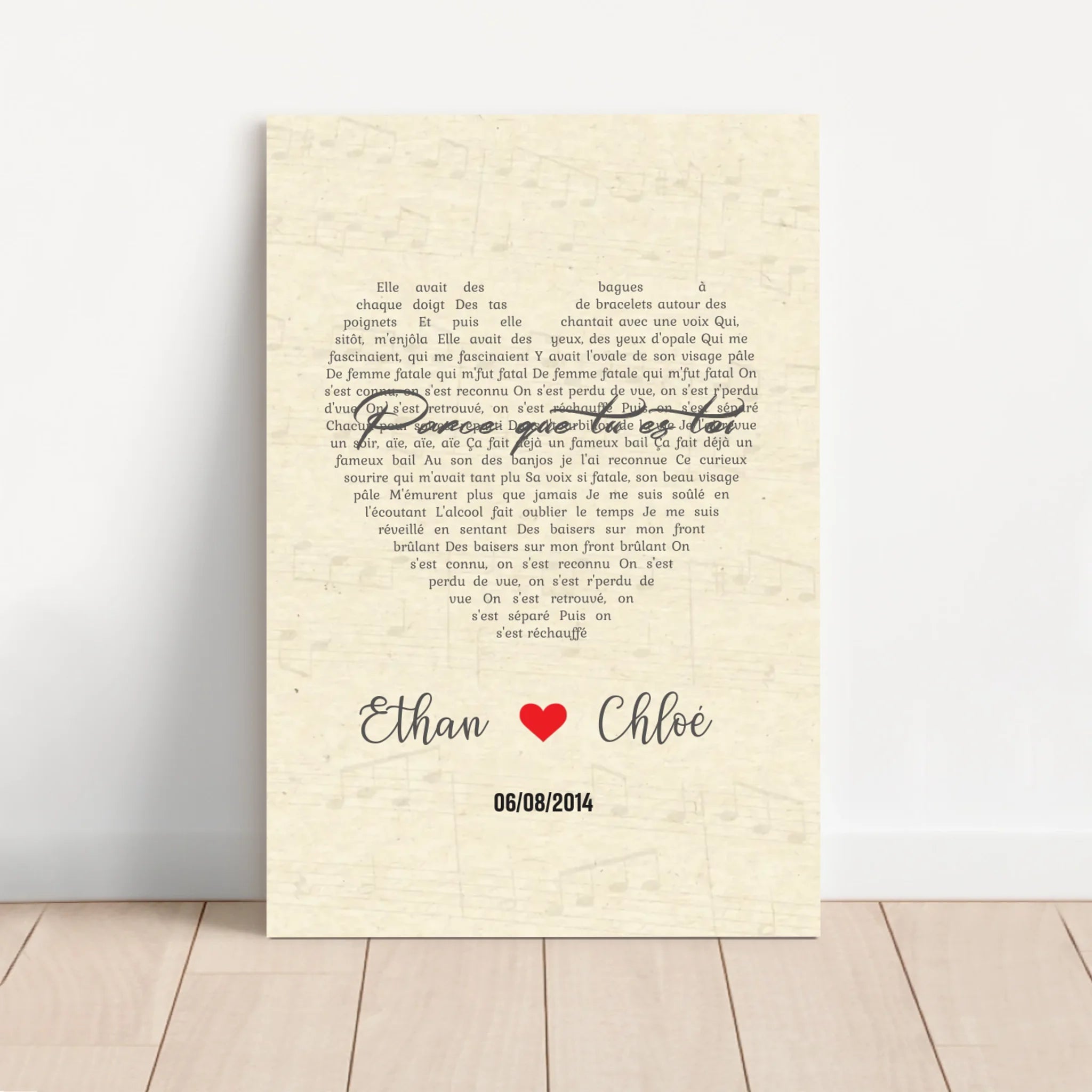 Toile personnalisée – Chanson personnalisée en forme de cœur-verticale