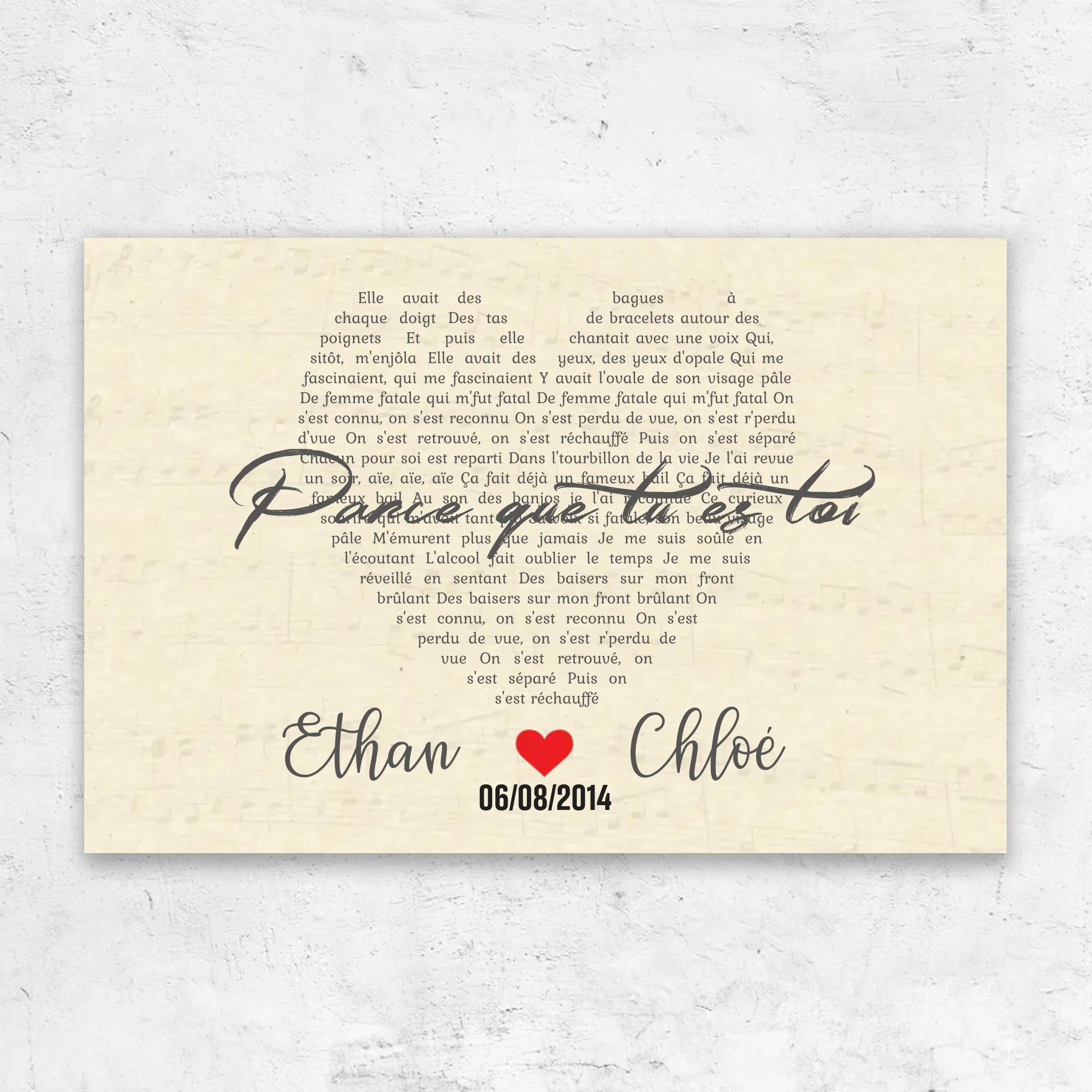 Toile personnalisée – Chanson personnalisée en forme de cœur