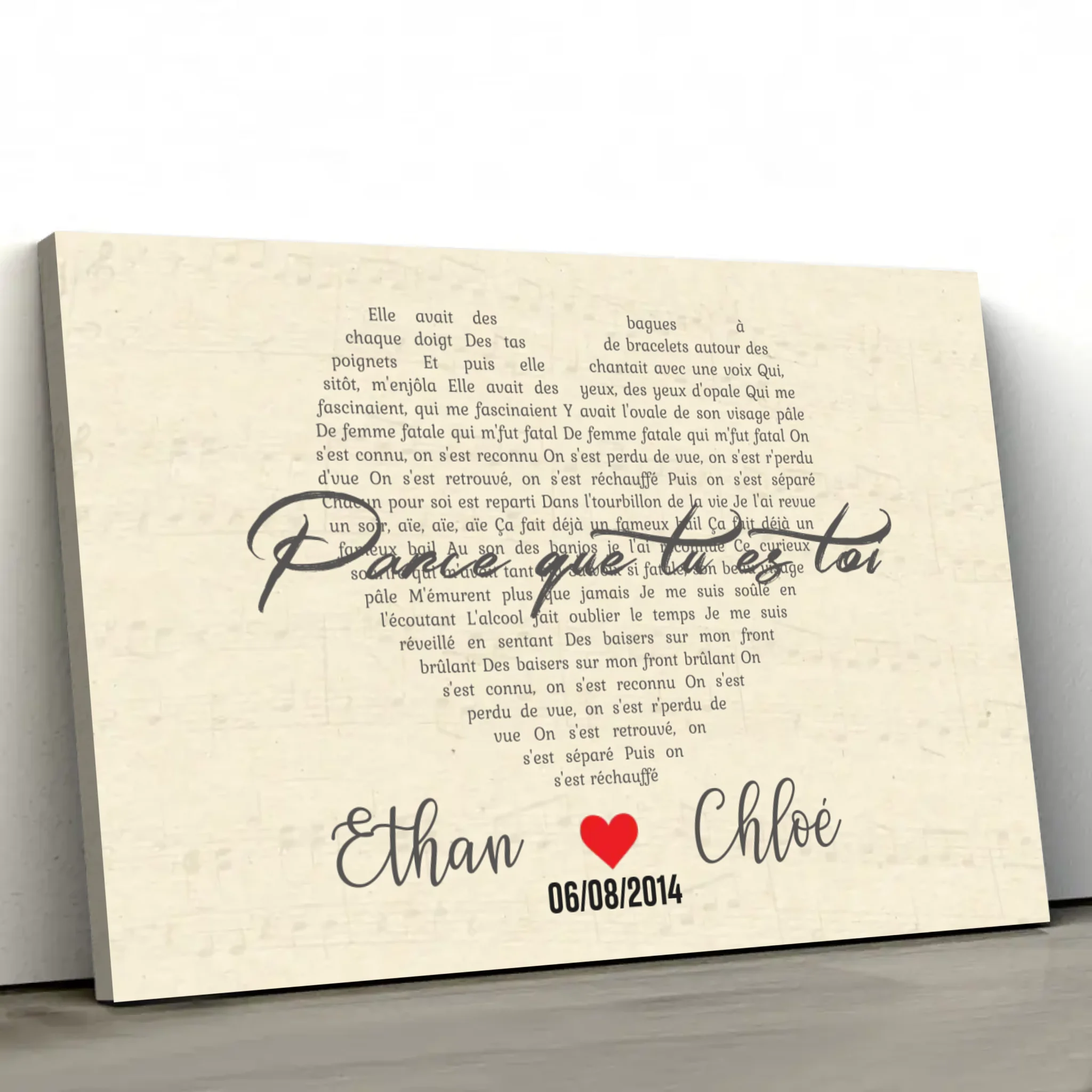 Toile personnalisée – Chanson personnalisée en forme de cœur