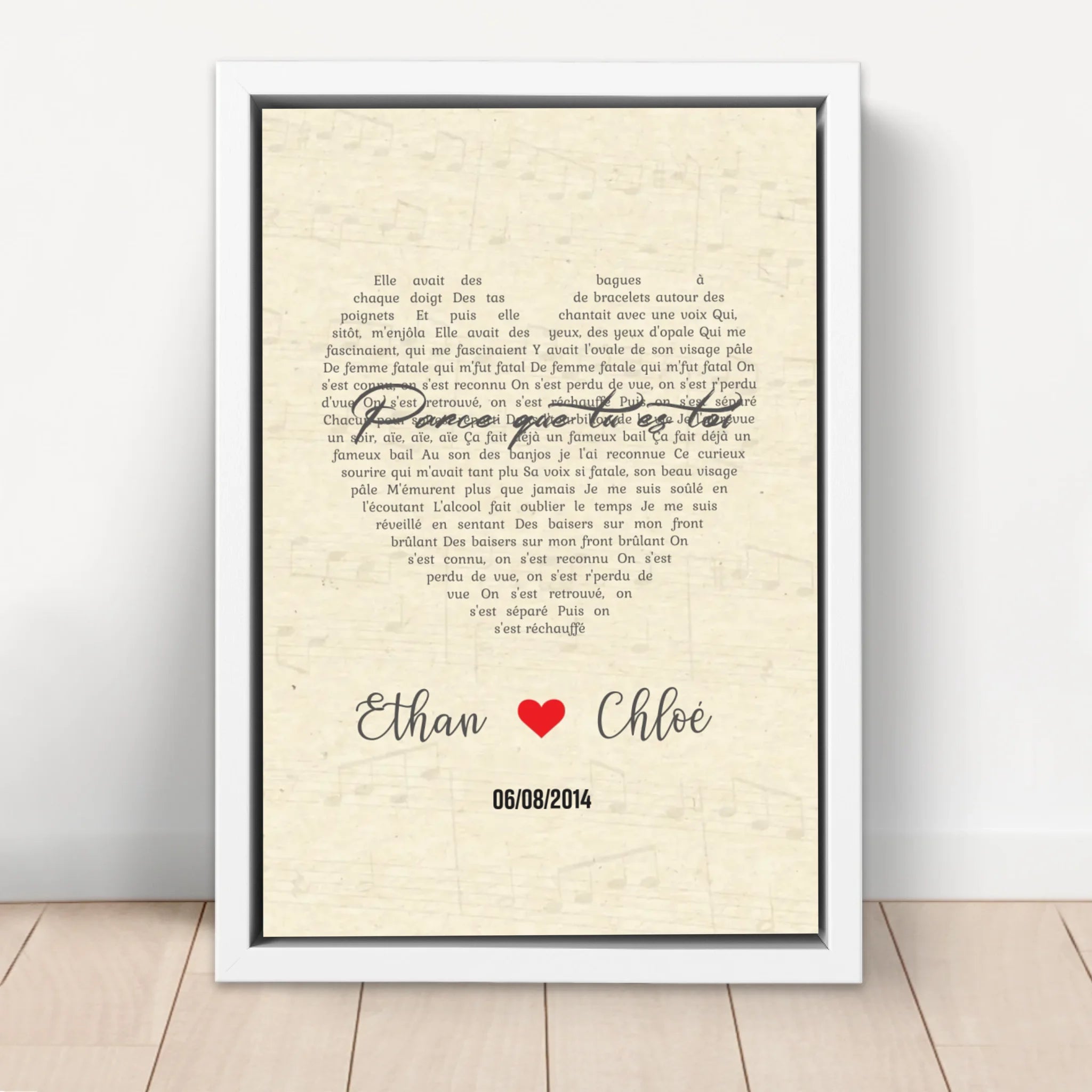 Toile personnalisée – Chanson personnalisée en forme de cœur-verticale