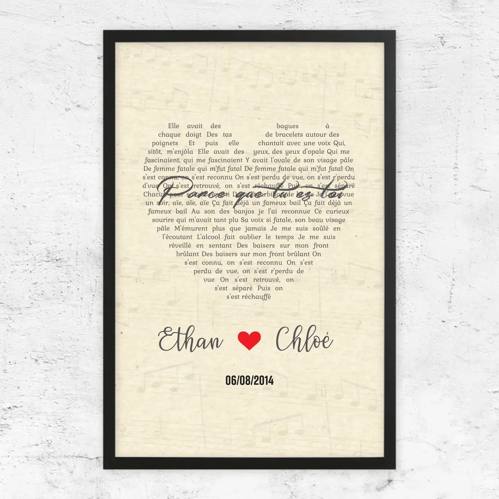 Poster personnalisé – Chanson personnalisée en forme de cœur-verticale
