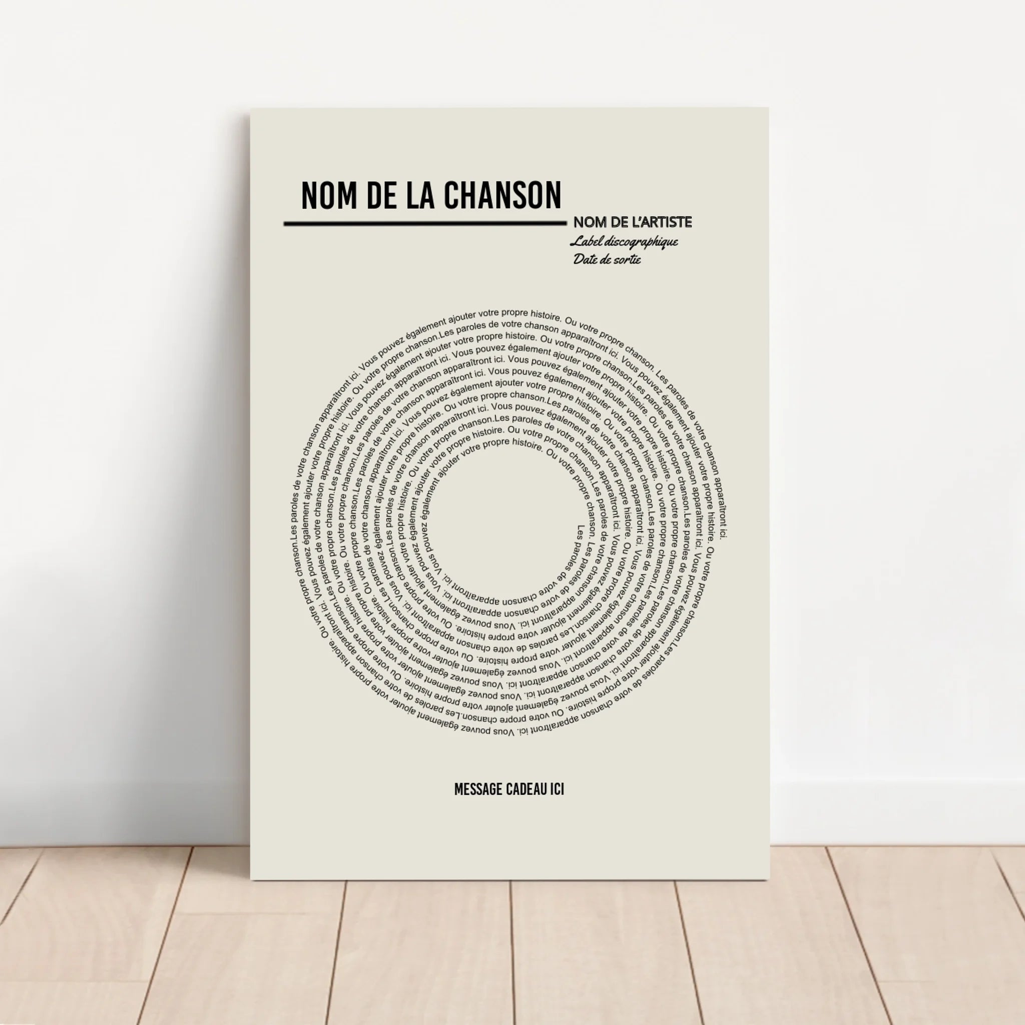Toile personnalisée – Affiche vinyle personnalisée avec paroles