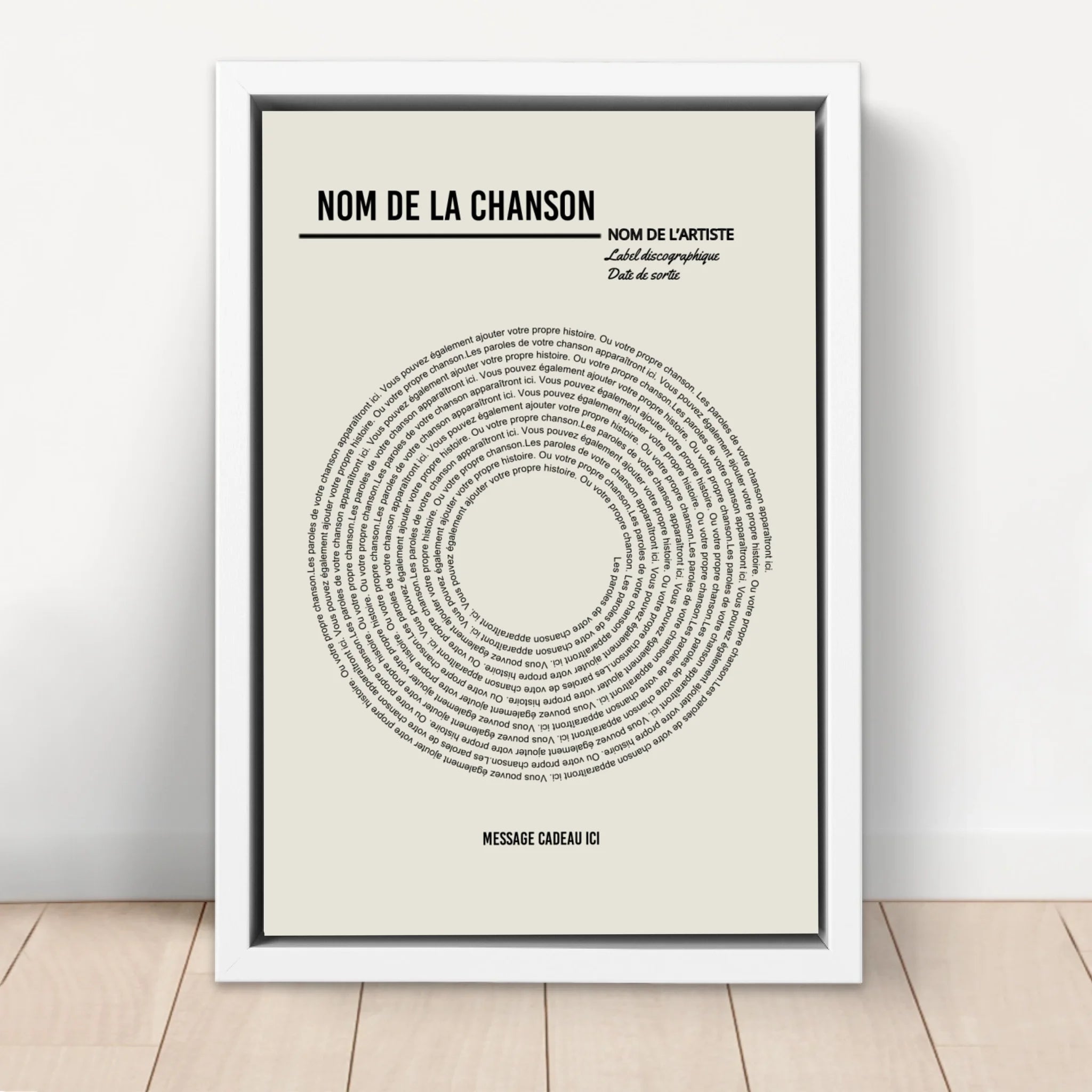Toile personnalisée – Affiche vinyle personnalisée avec paroles