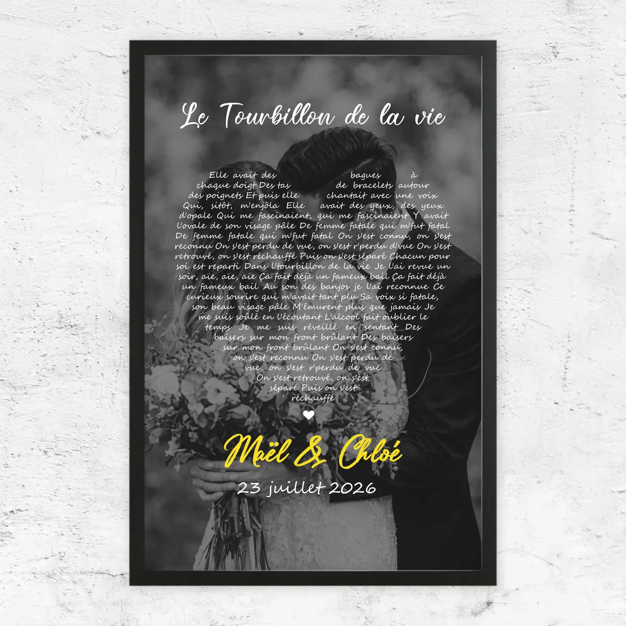 Poster personnalisé – Paroles de chanson en noir et blanc en forme de cœur-Vertical