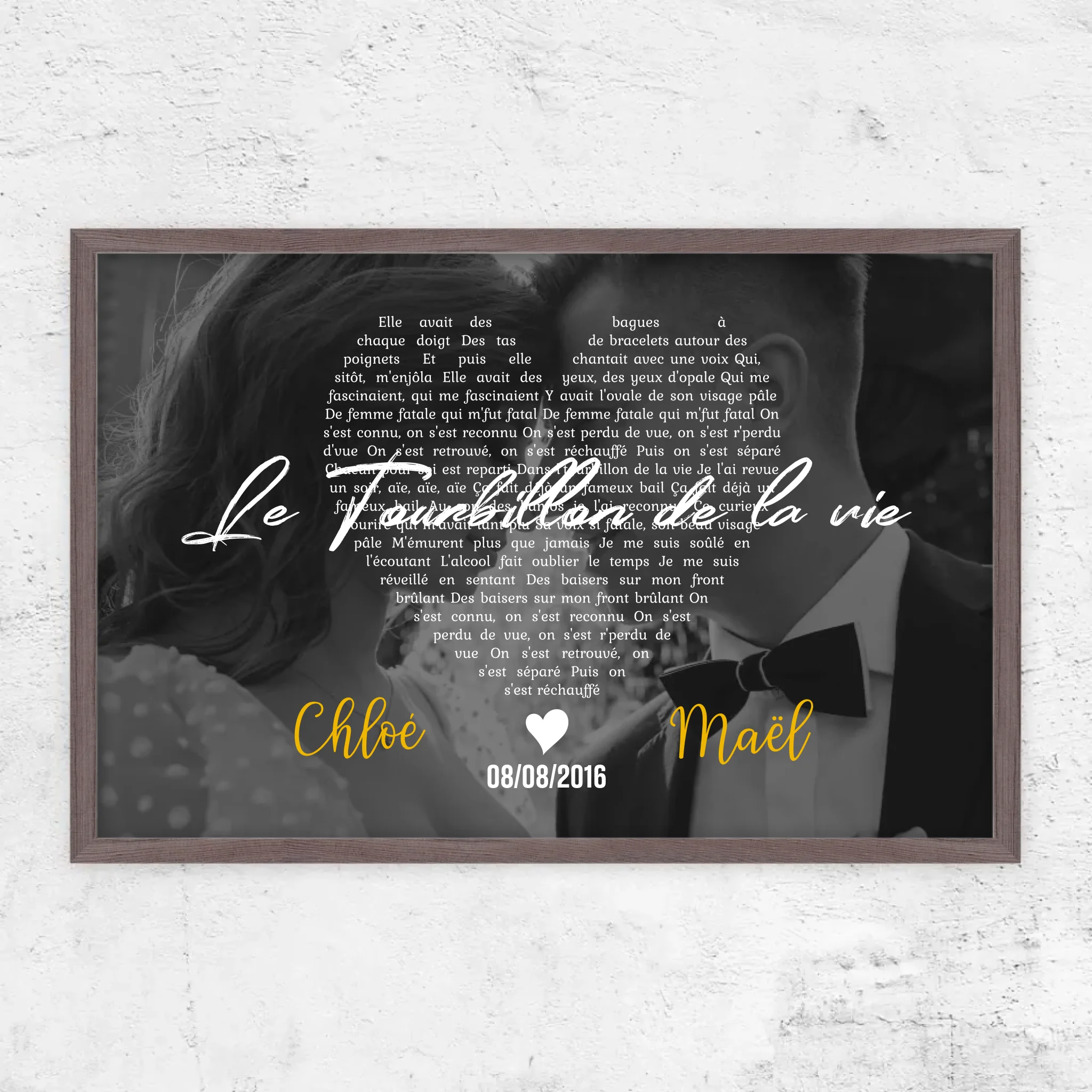 Poster personnalisé – Paroles de chanson en noir et blanc en forme de cœur