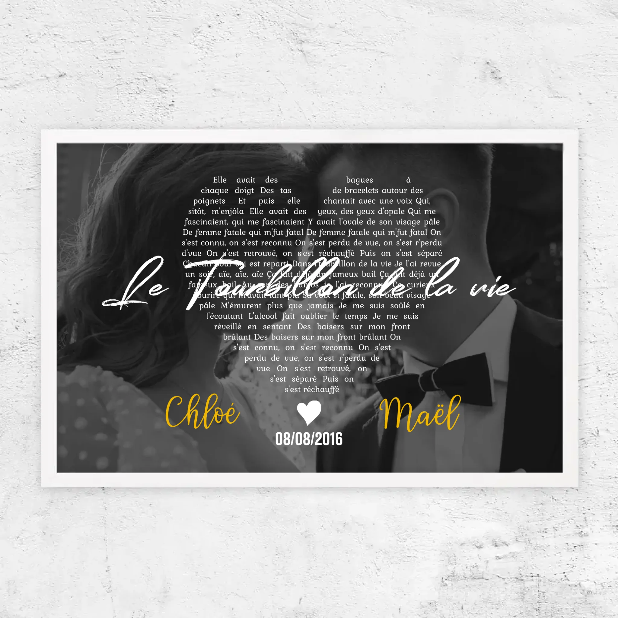Poster personnalisé – Paroles de chanson en noir et blanc en forme de cœur