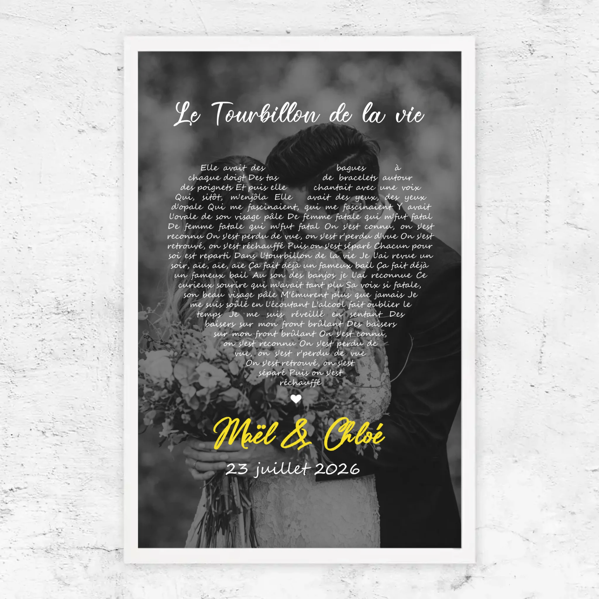 Poster personnalisé – Paroles de chanson en noir et blanc en forme de cœur-Vertical