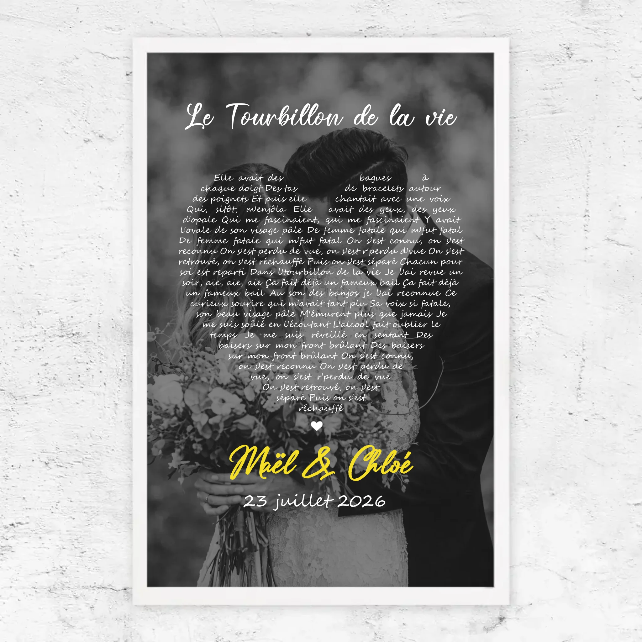 Poster personnalisé – Paroles de chanson en noir et blanc en forme de cœur-Vertical