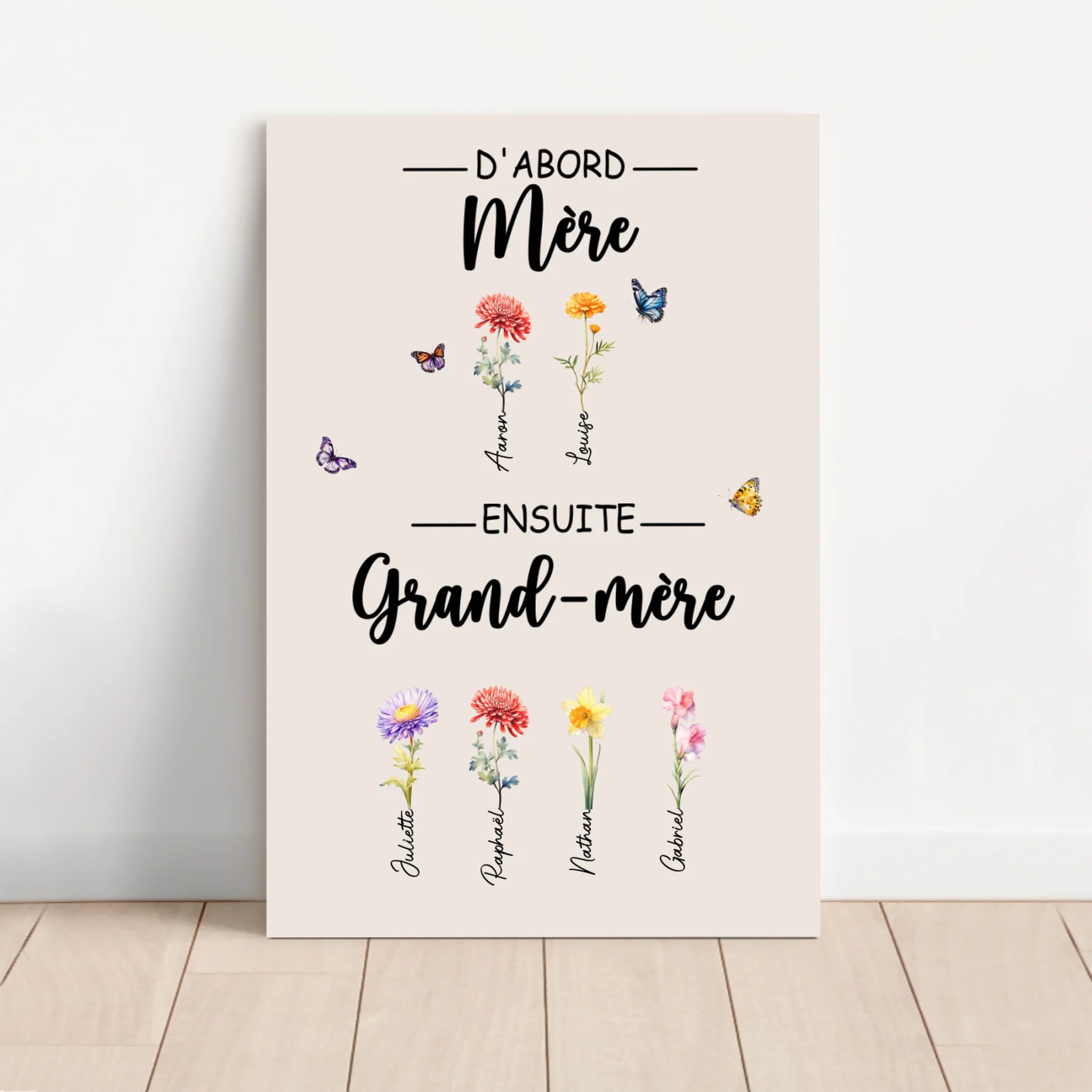 Toile personnalisée "D'abord maman, ensuite grand-mère"