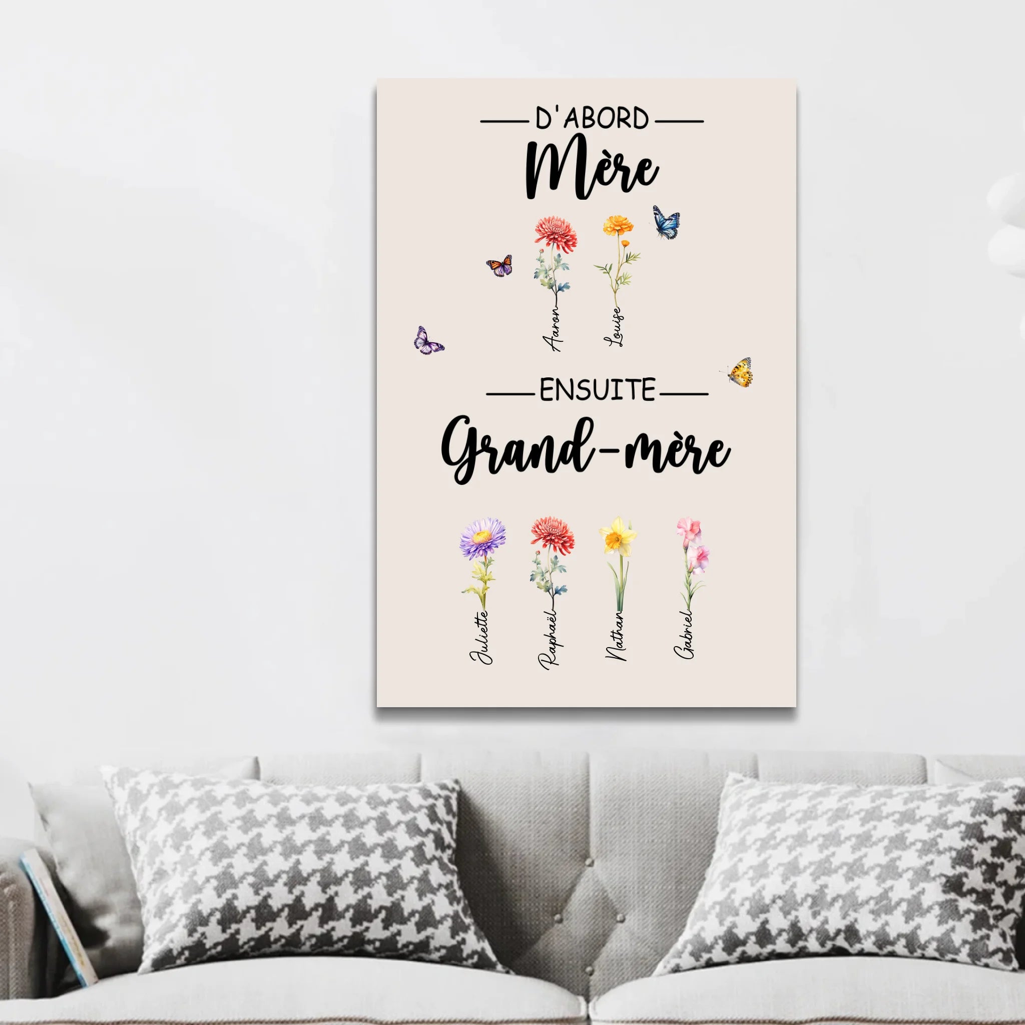 Toile personnalisée "D'abord maman, ensuite grand-mère"