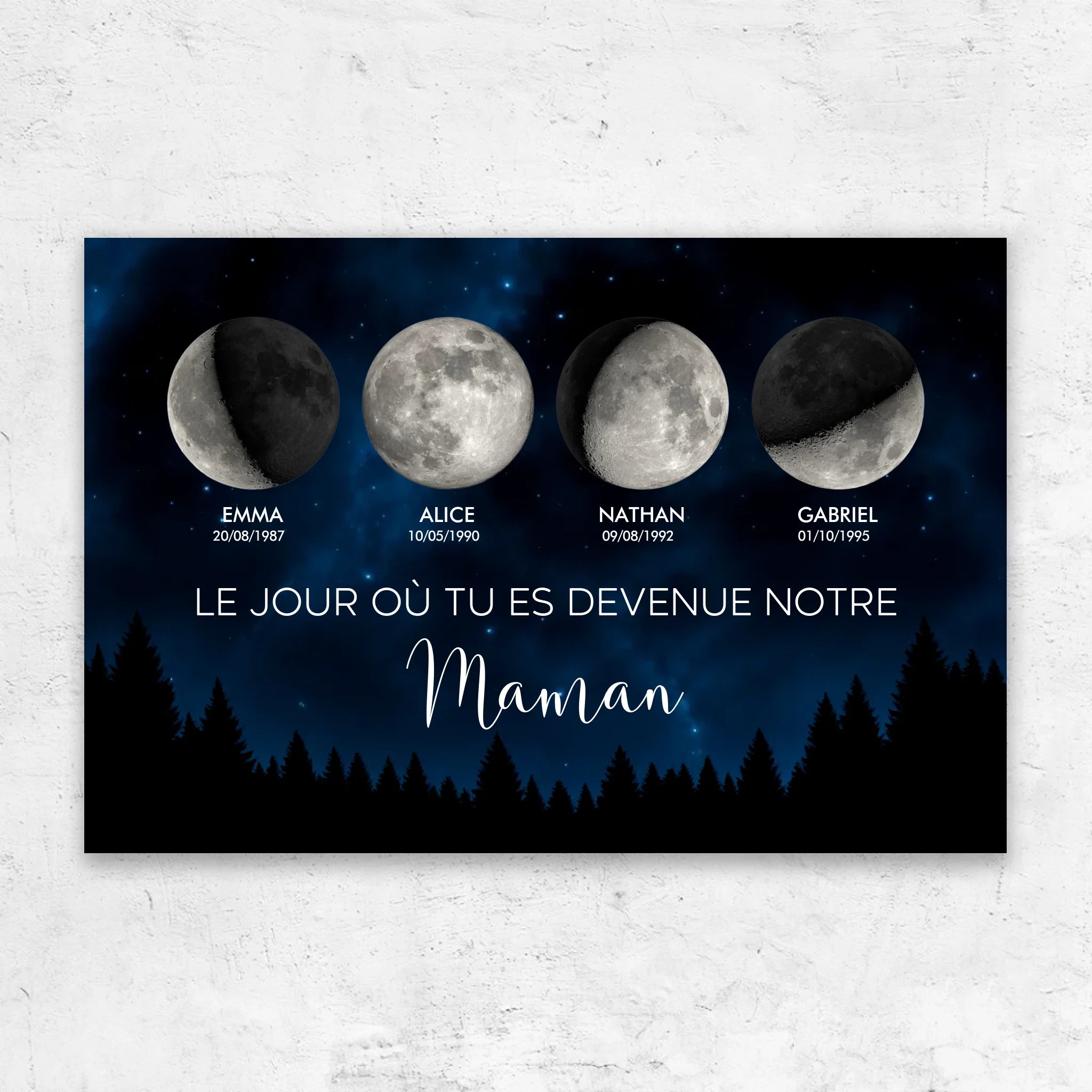 Toile personnalisée "Phase de lune - Les jours où tu es devenue notre maman"