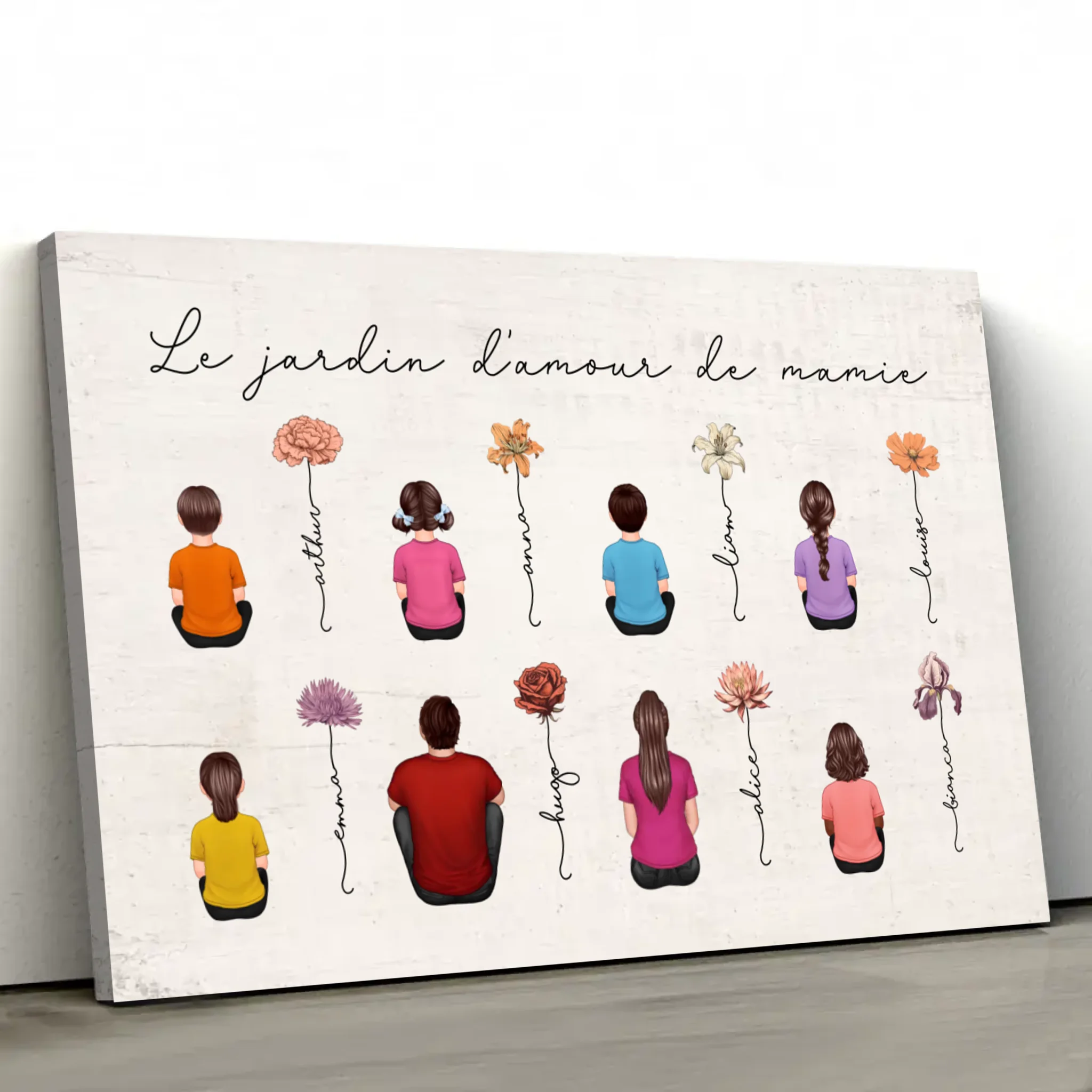 Toile personnalisée – Jardin vintage des fleurs de mois de naissance